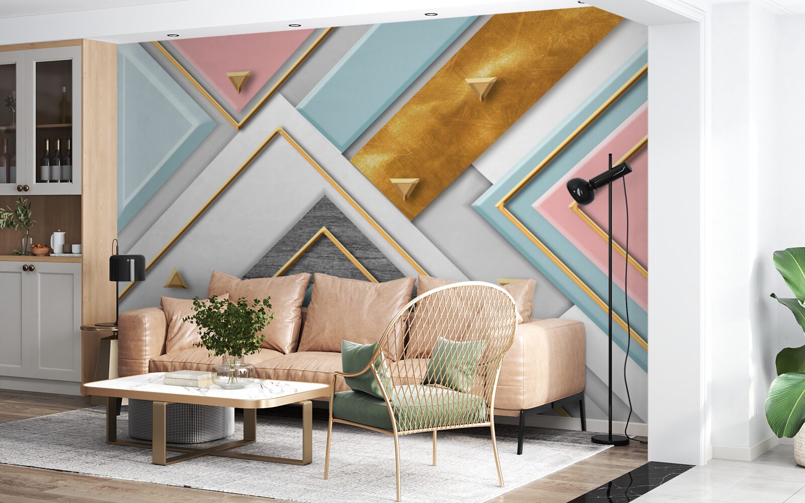 Fototapet mozaic roz delicat decorat cu aur