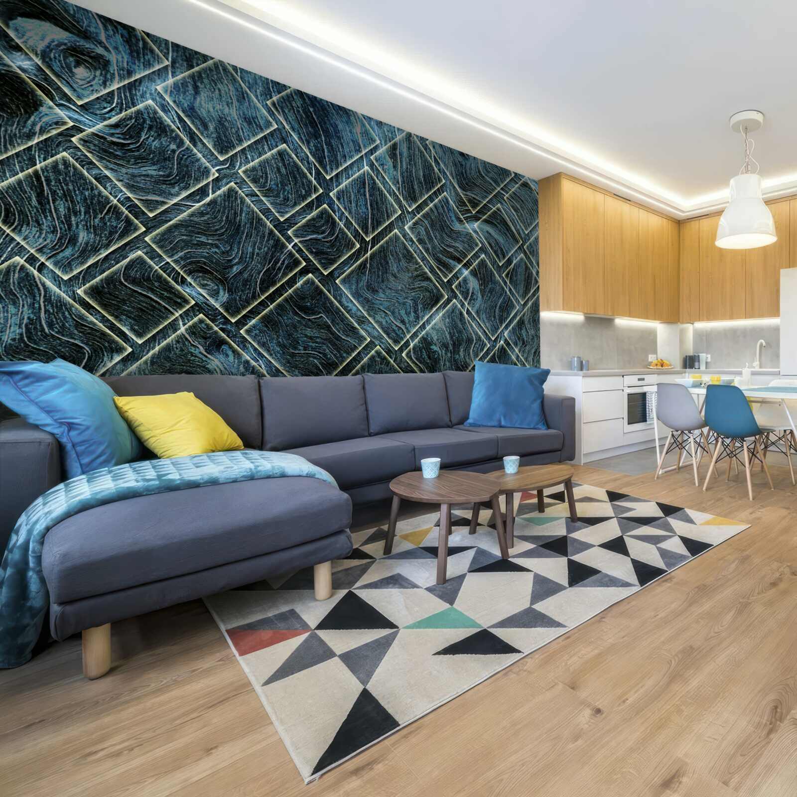 Fototapet forme albe în fum negru