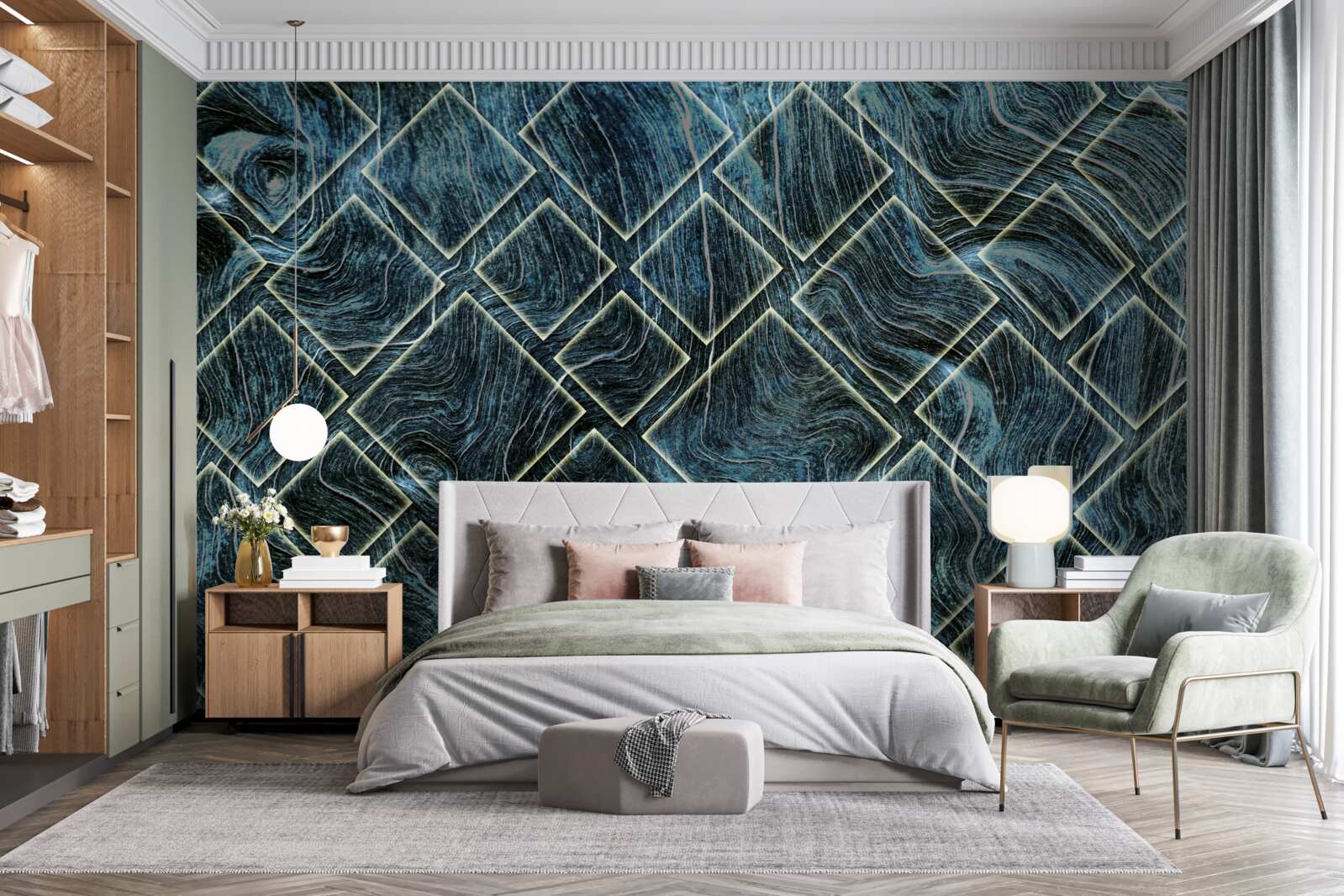 Fototapet forme albe în fum negru