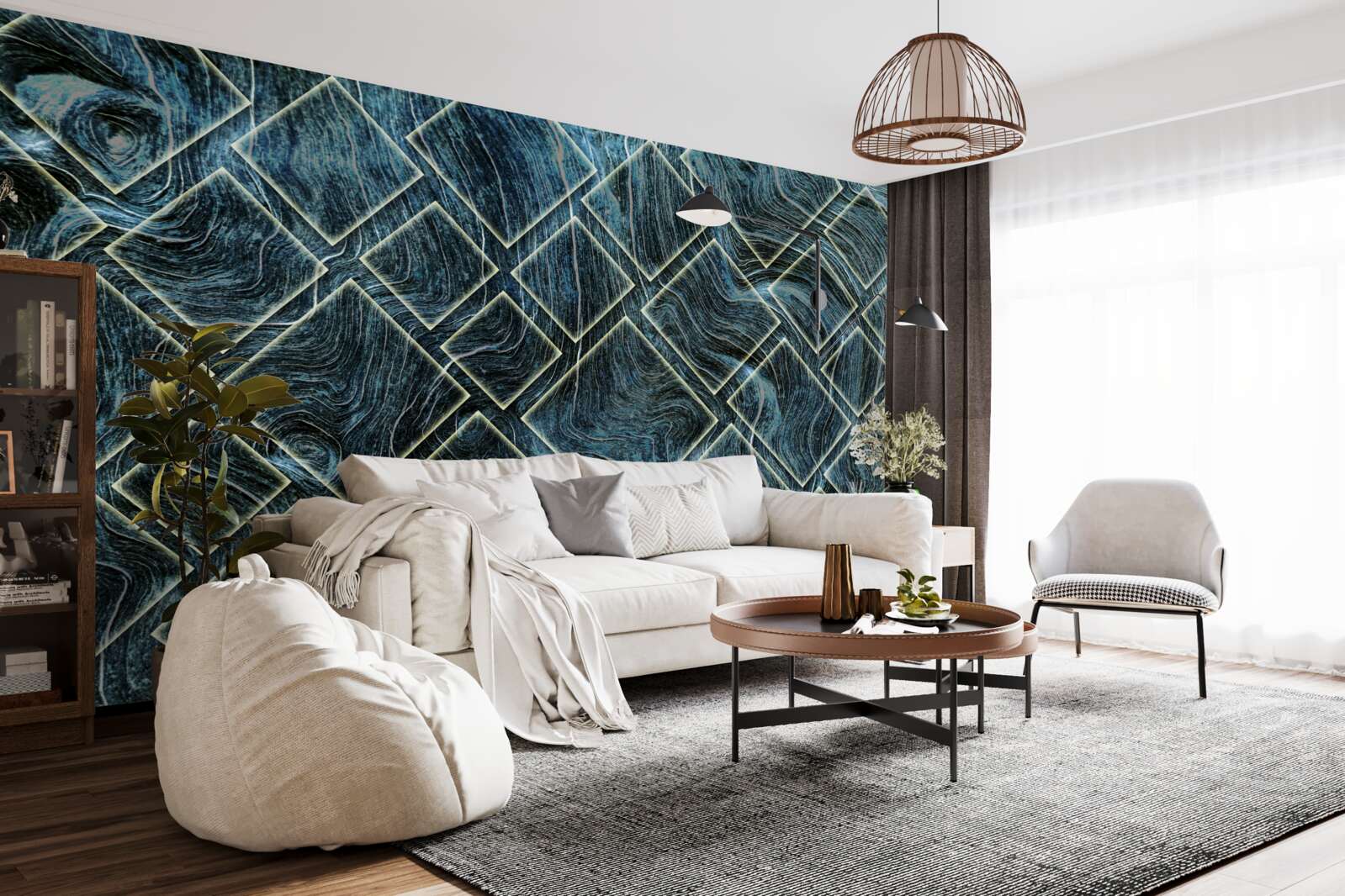 Fototapet forme albe în fum negru