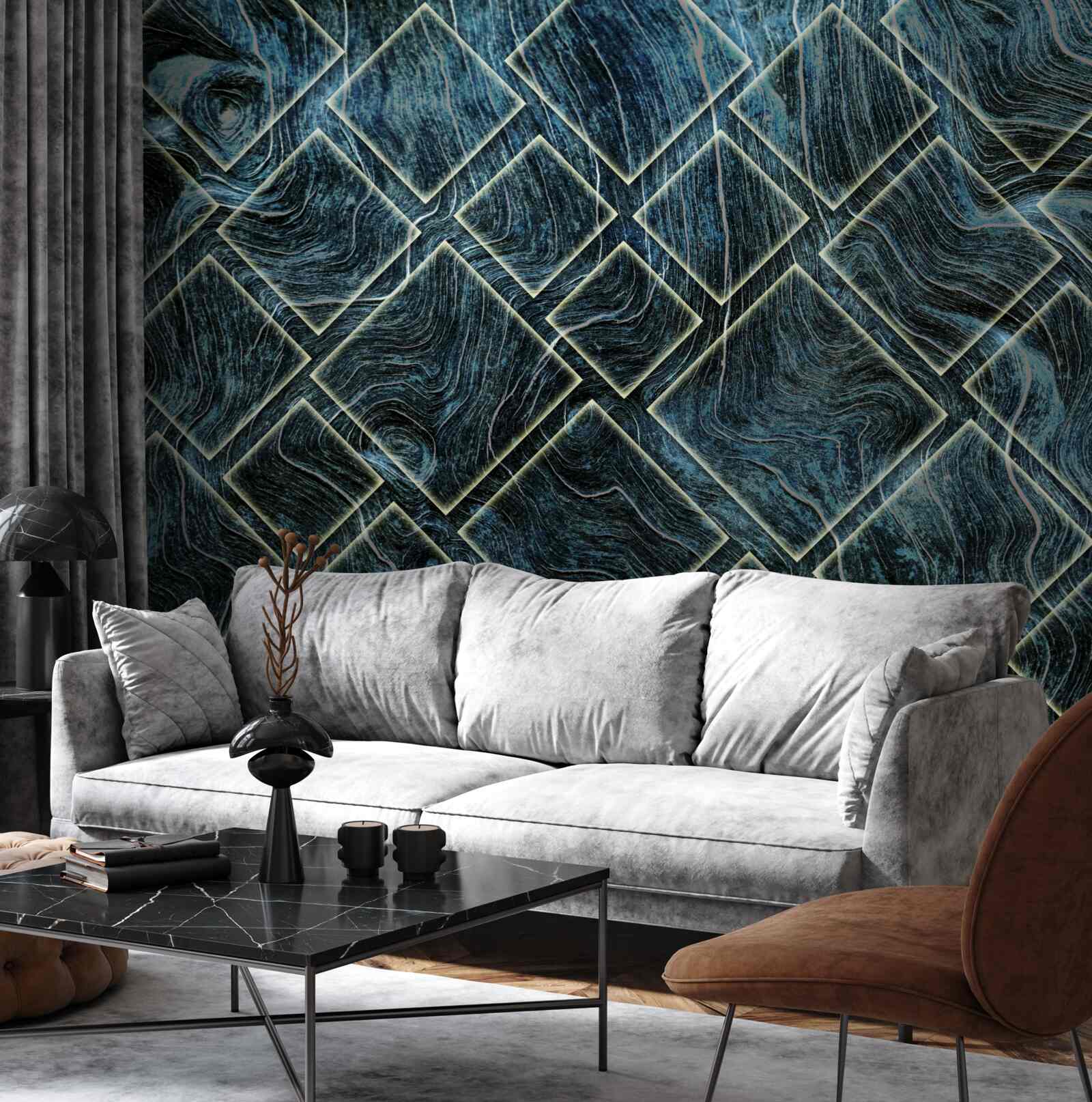 Fototapet forme albe în fum negru