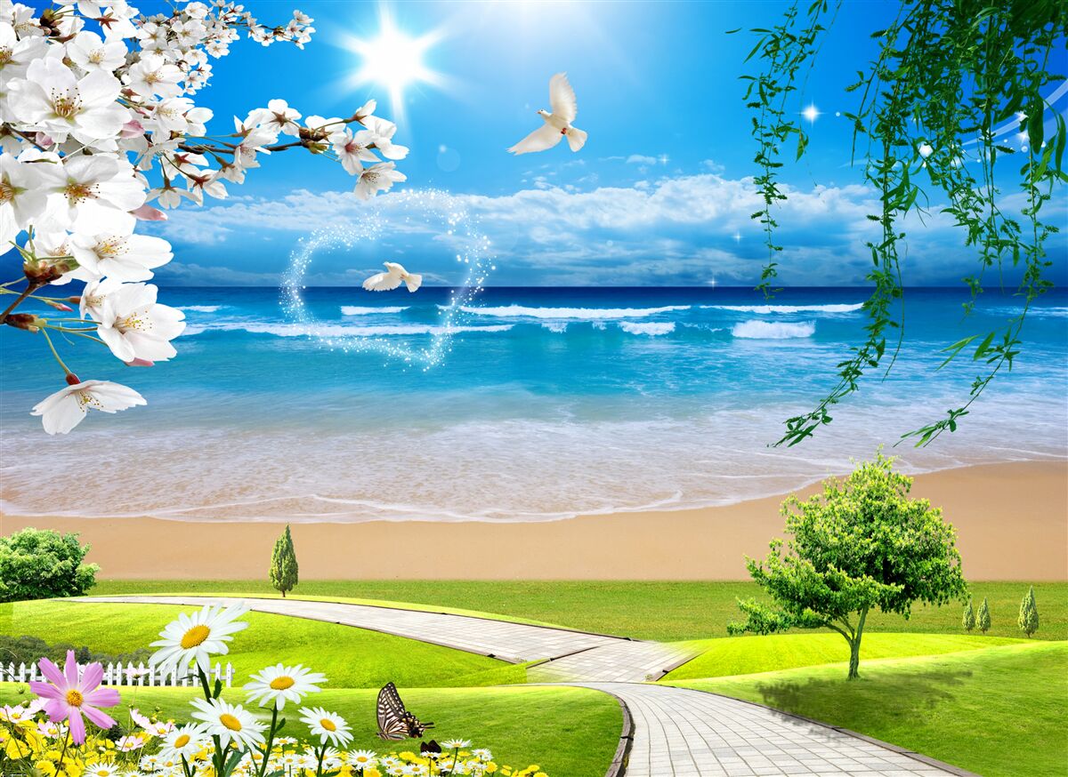 Fototapet pășuni oceanice în verde