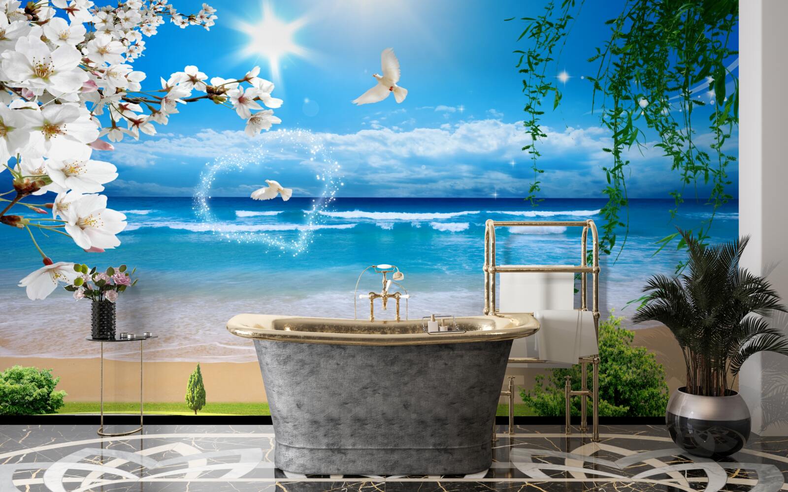 Fototapet pășuni oceanice în verde