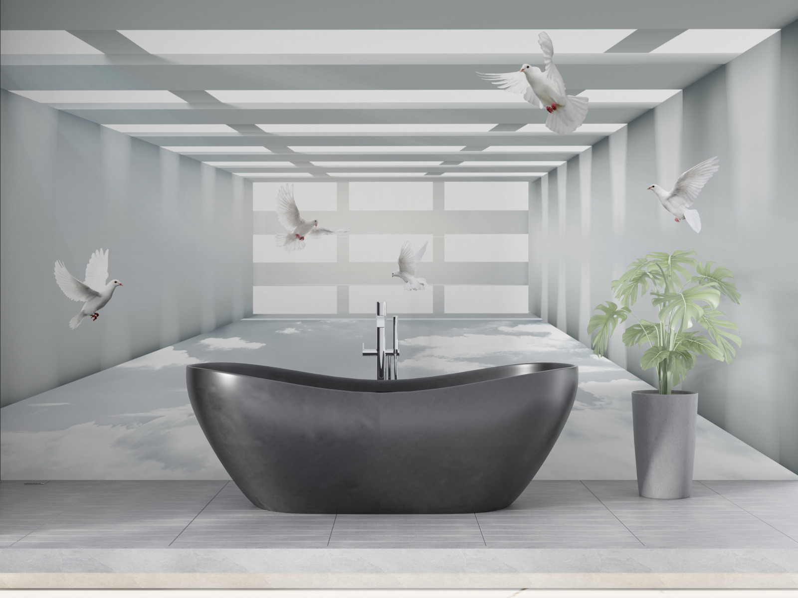 Fototapet un pasaj luminos în care fluturii plutesc în aer