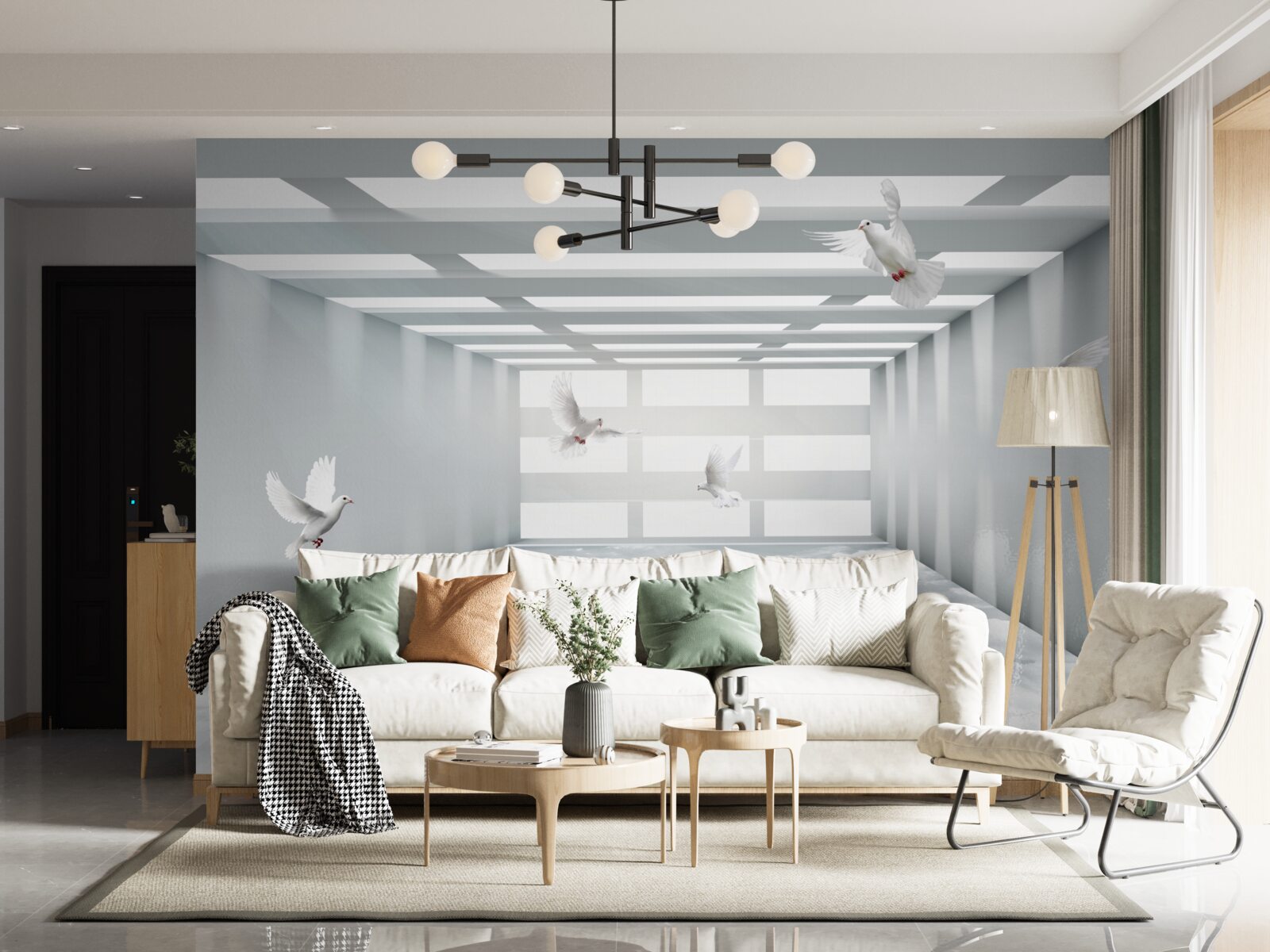 Fototapet un pasaj luminos în care fluturii plutesc în aer