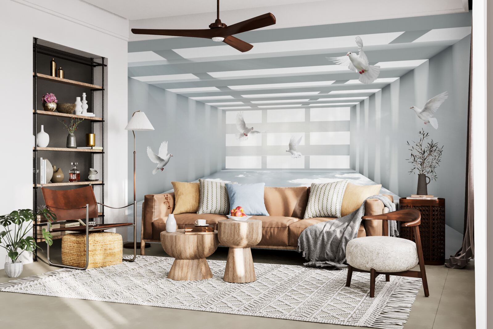 Fototapet un pasaj luminos în care fluturii plutesc în aer