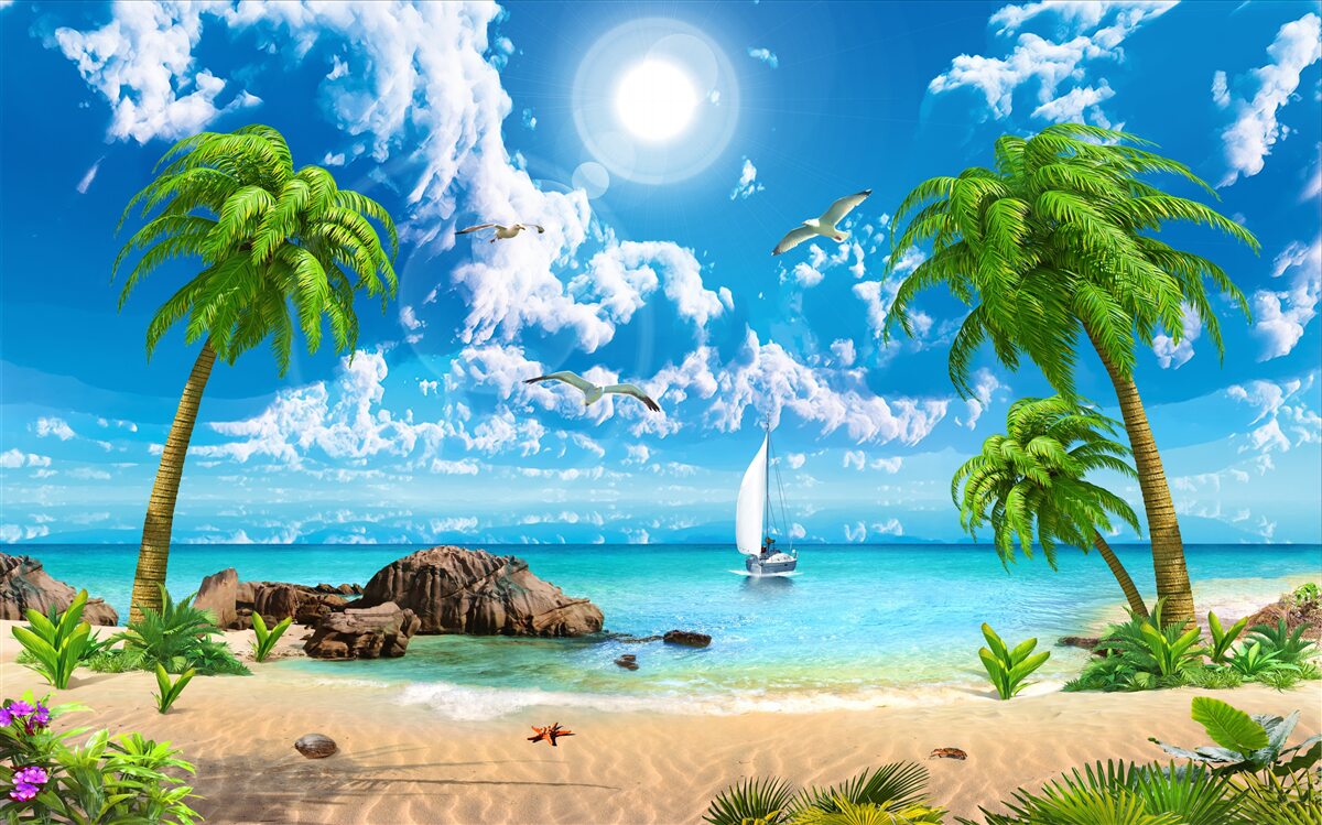 Fototapet dig tropical cu barcă