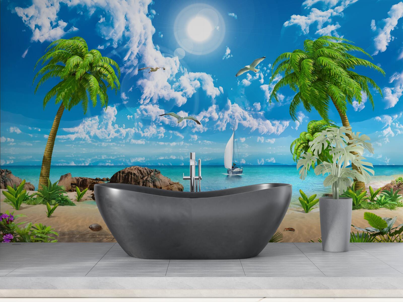 Fototapet dig tropical cu barcă