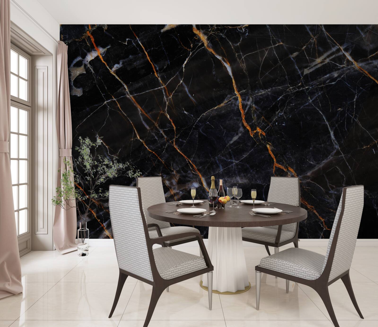 Fototapet marmură neagră rafinată cu accesorii