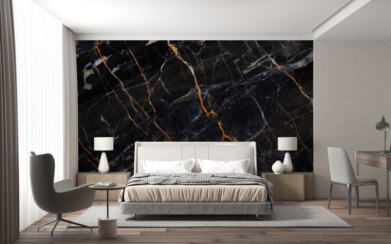 Fototapet marmură neagră rafinată cu accesorii