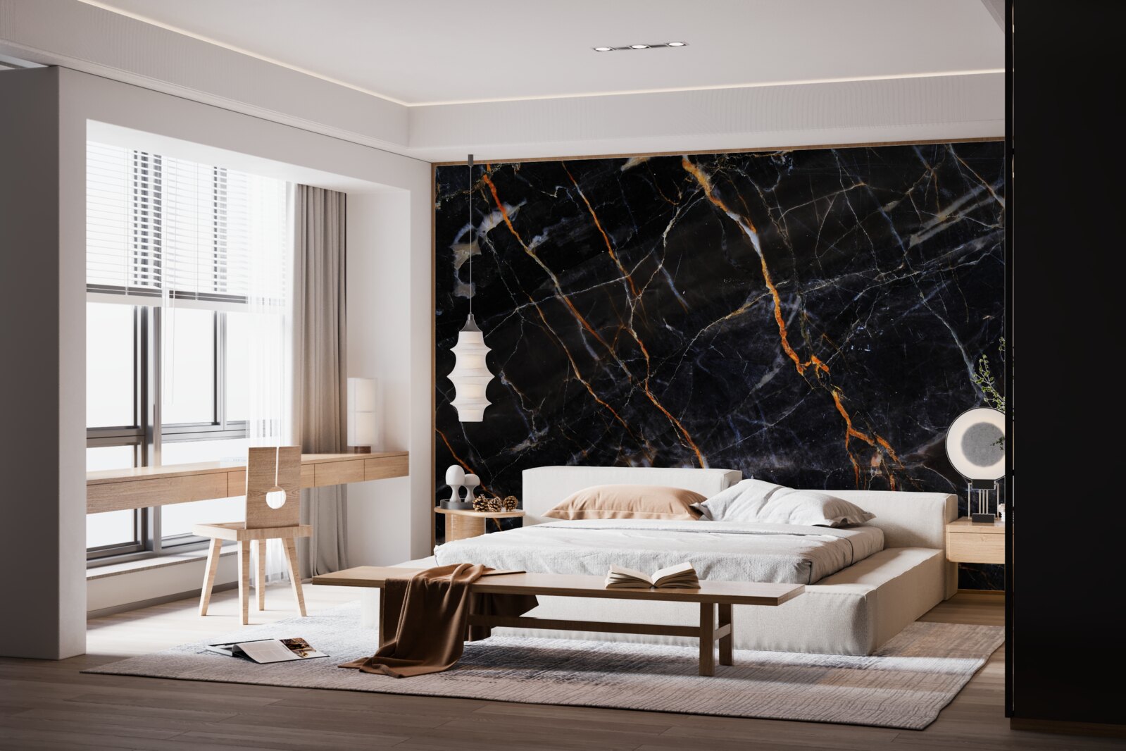 Fototapet marmură neagră rafinată cu accesorii