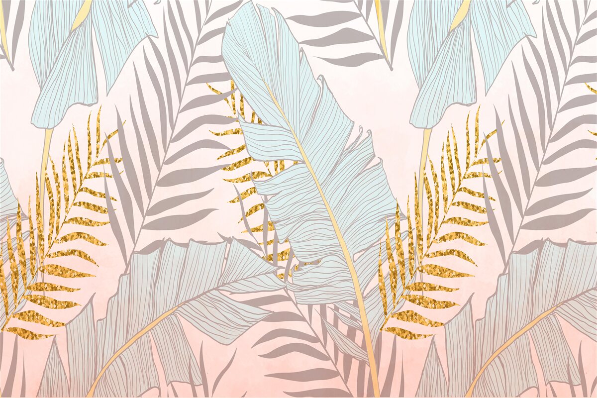 Fototapet frunze de bananier și ferigă de aur