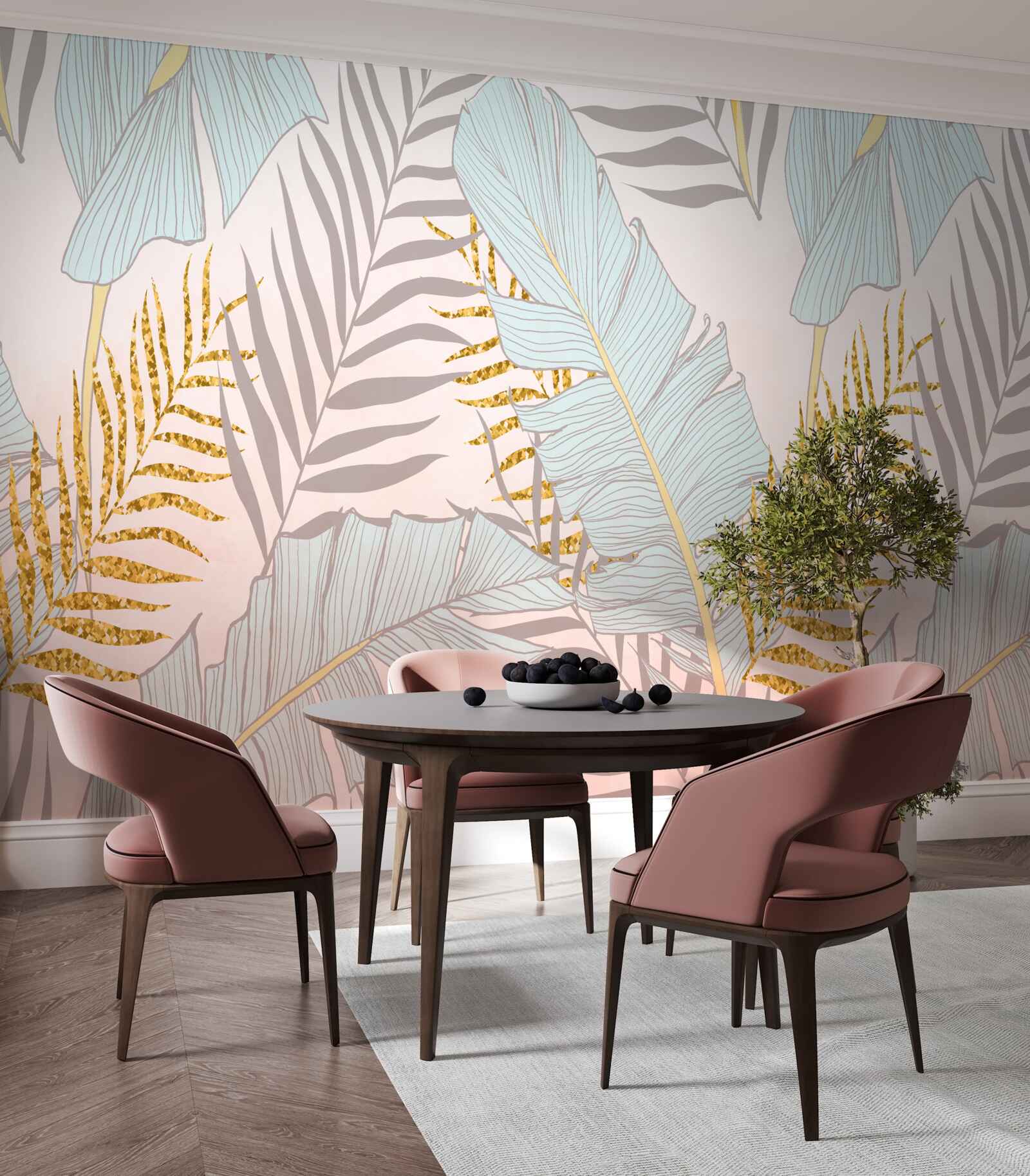 Fototapet frunze de bananier și ferigă de aur