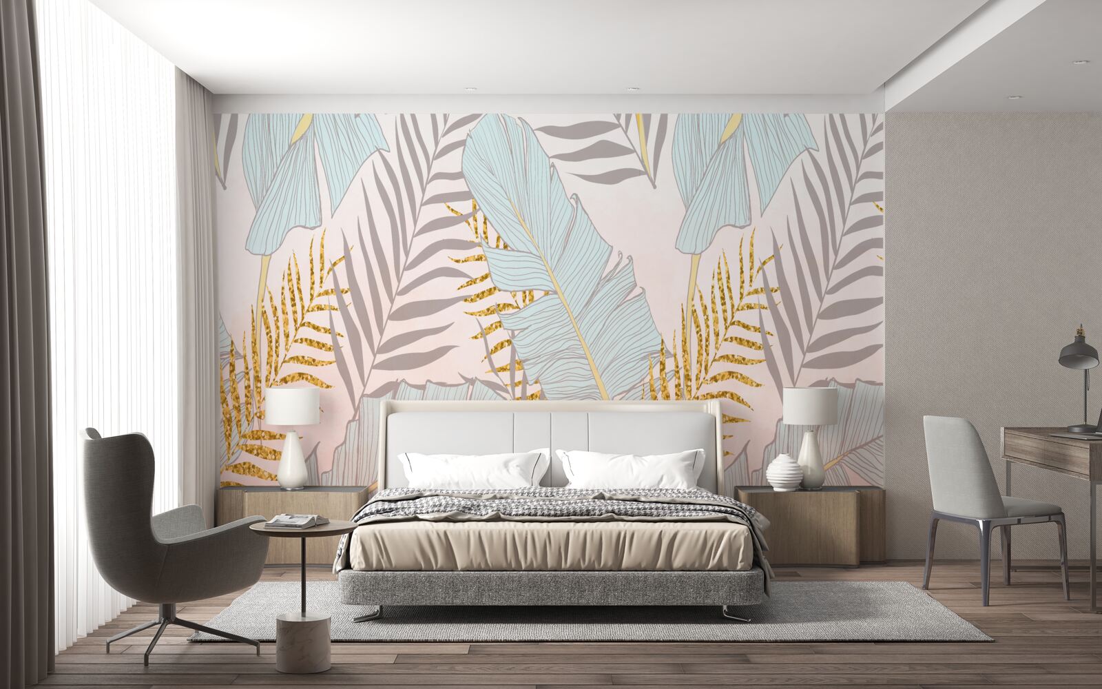 Fototapet frunze de bananier și ferigă de aur