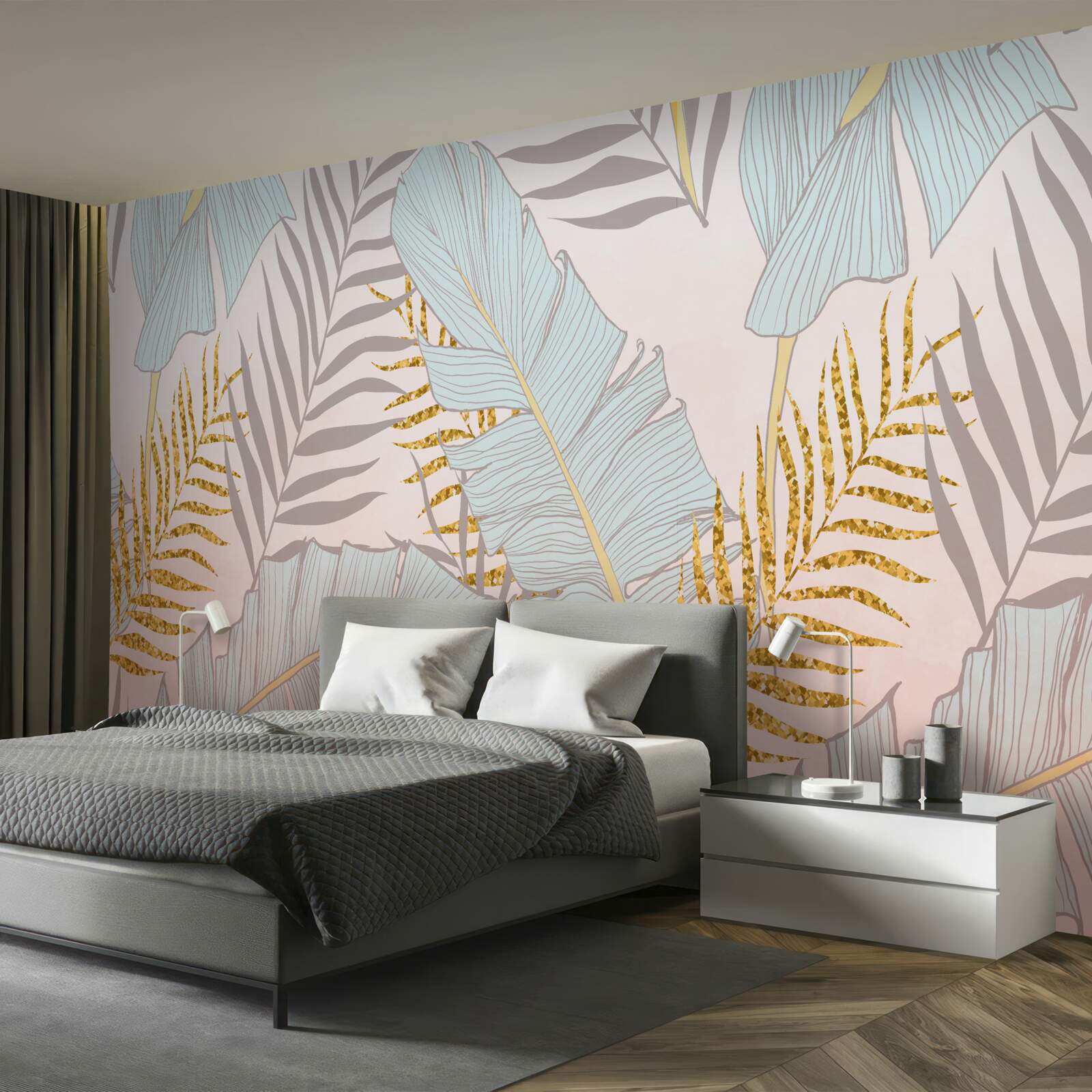 Fototapet frunze de bananier și ferigă de aur