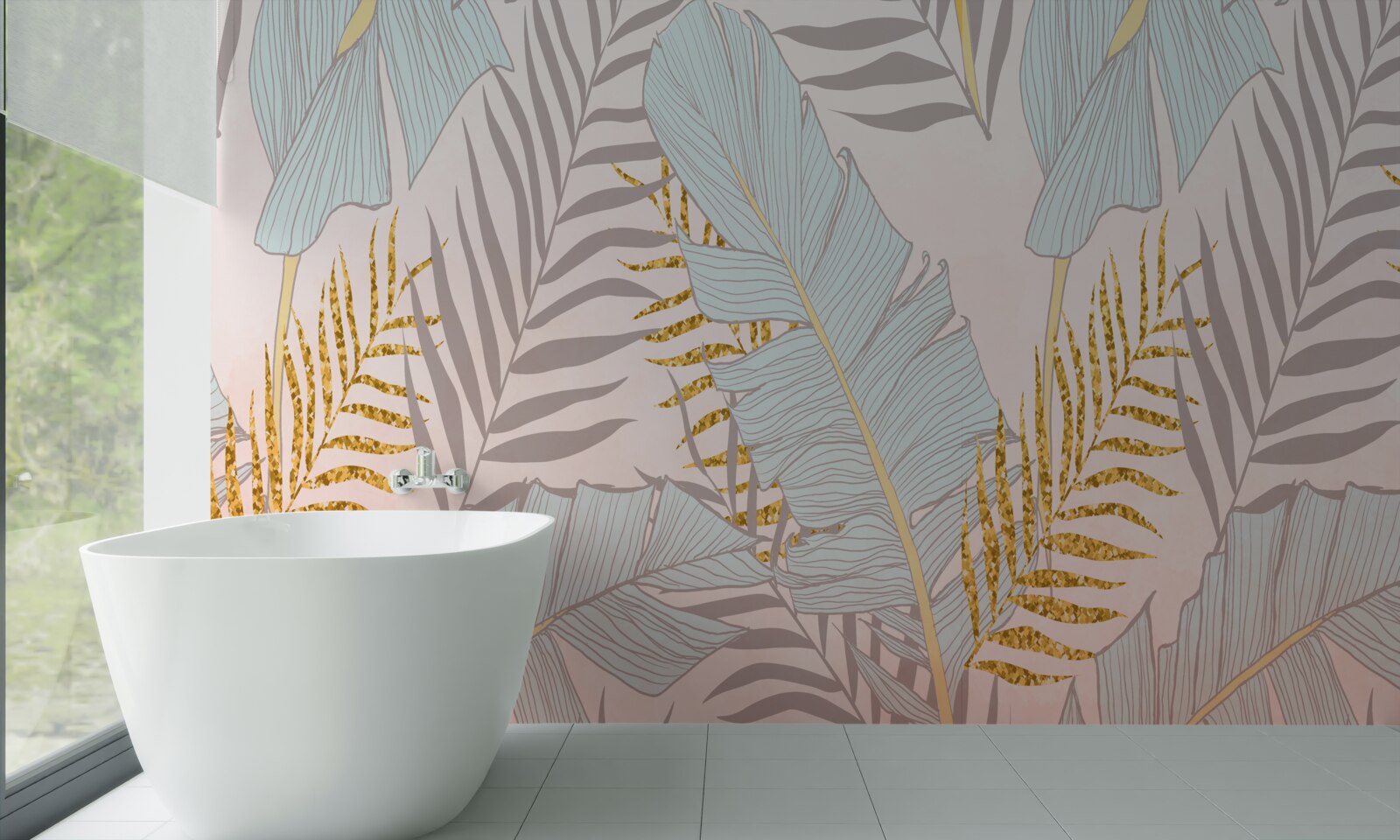 Fototapet frunze de bananier și ferigă de aur