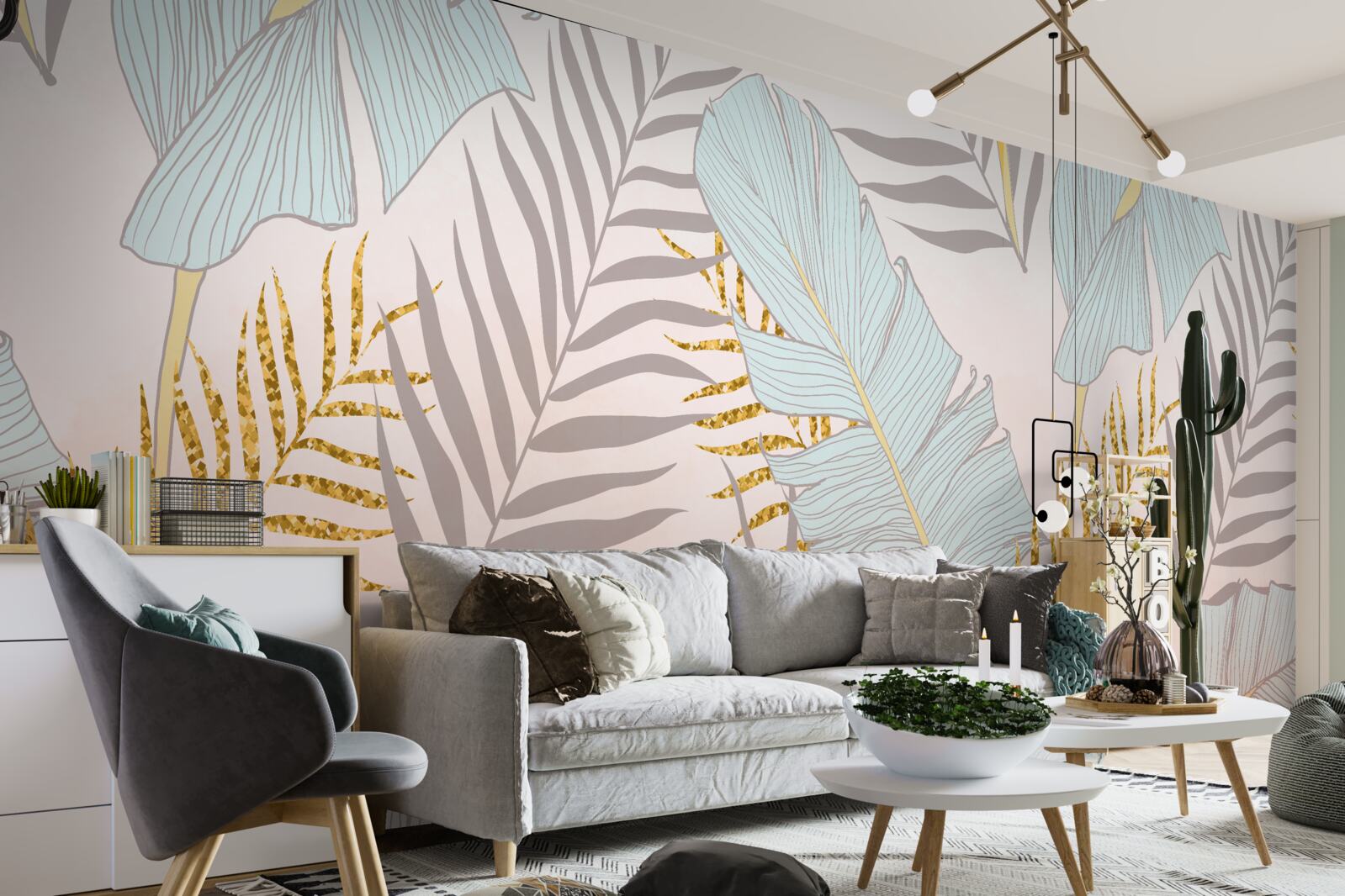 Fototapet frunze de bananier și ferigă de aur