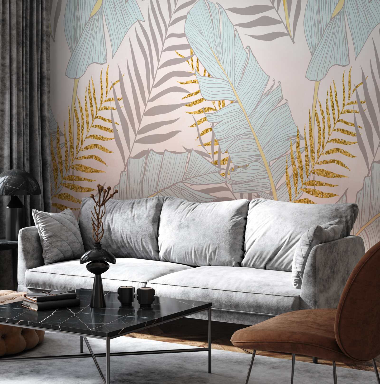 Fototapet frunze de bananier și ferigă de aur