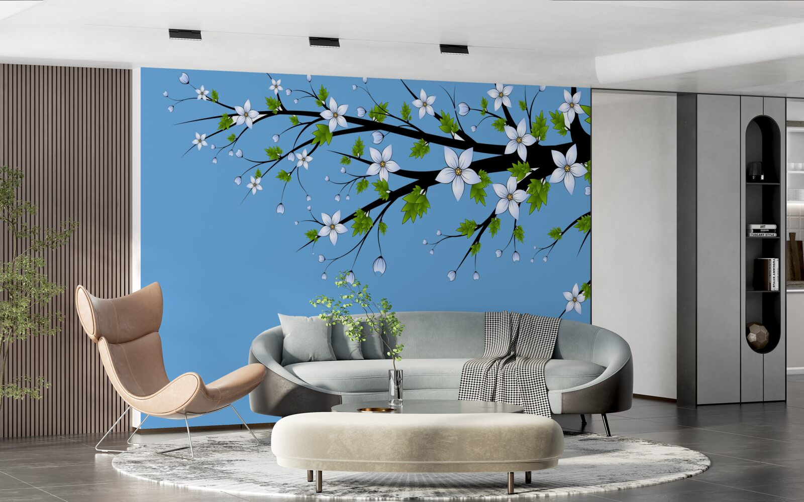 Fototapet o ramură pe care se deschid muguri albi