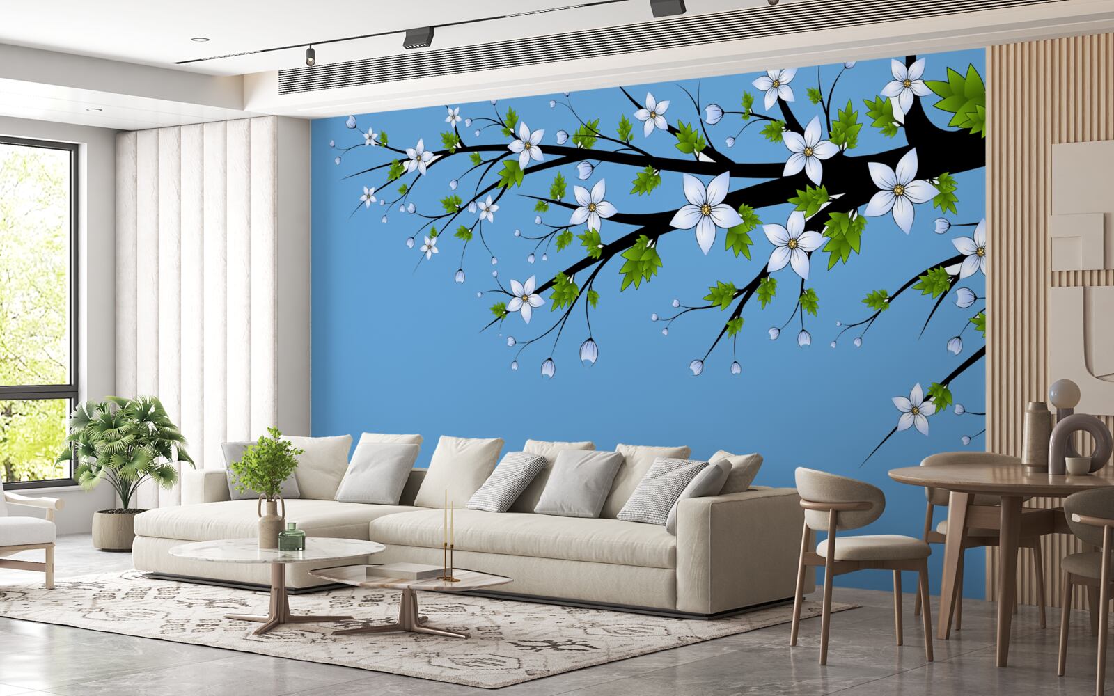 Fototapet o ramură pe care se deschid muguri albi