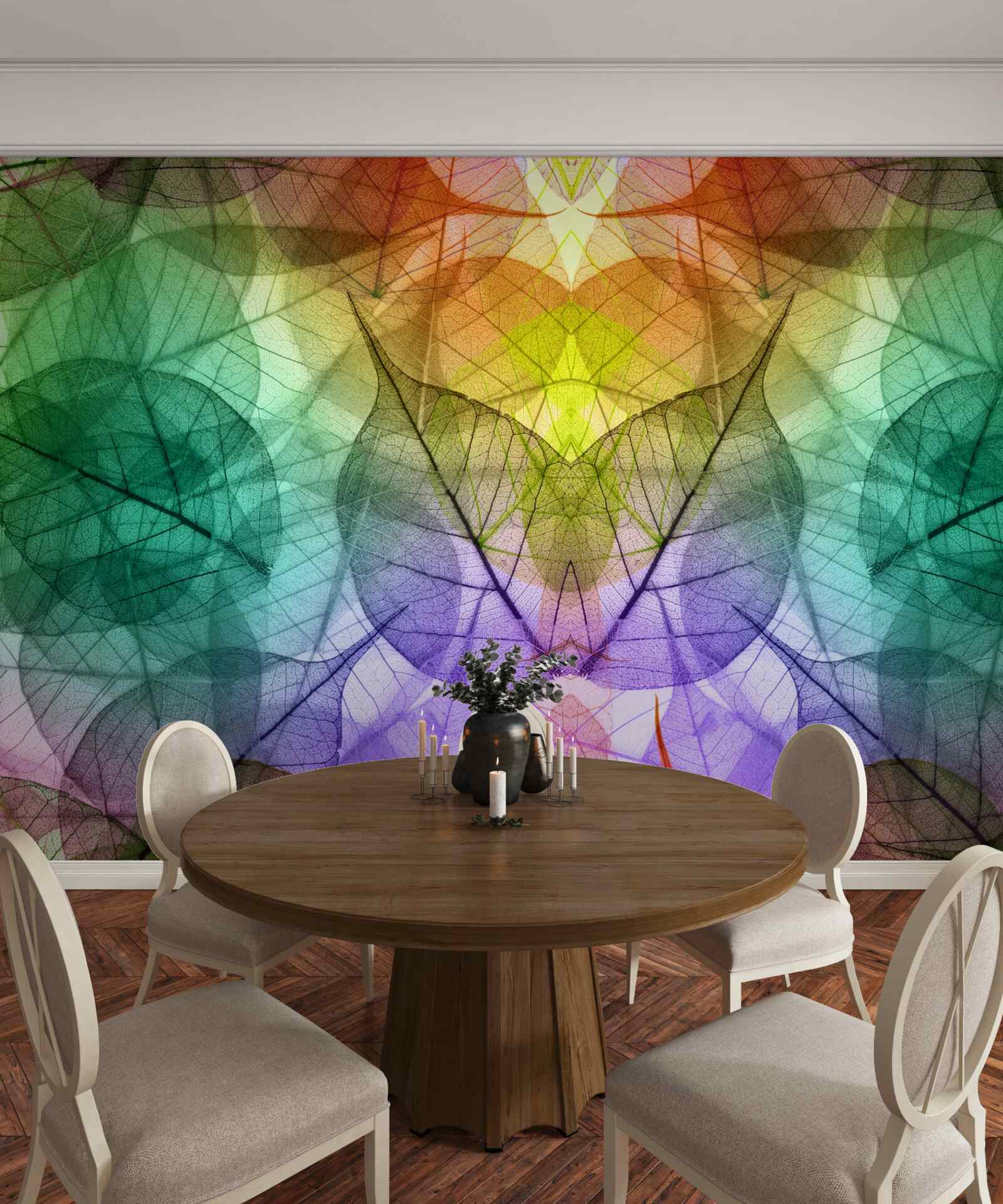 Fototapet frunze strălucitoare în toate nuanțele curcubeului