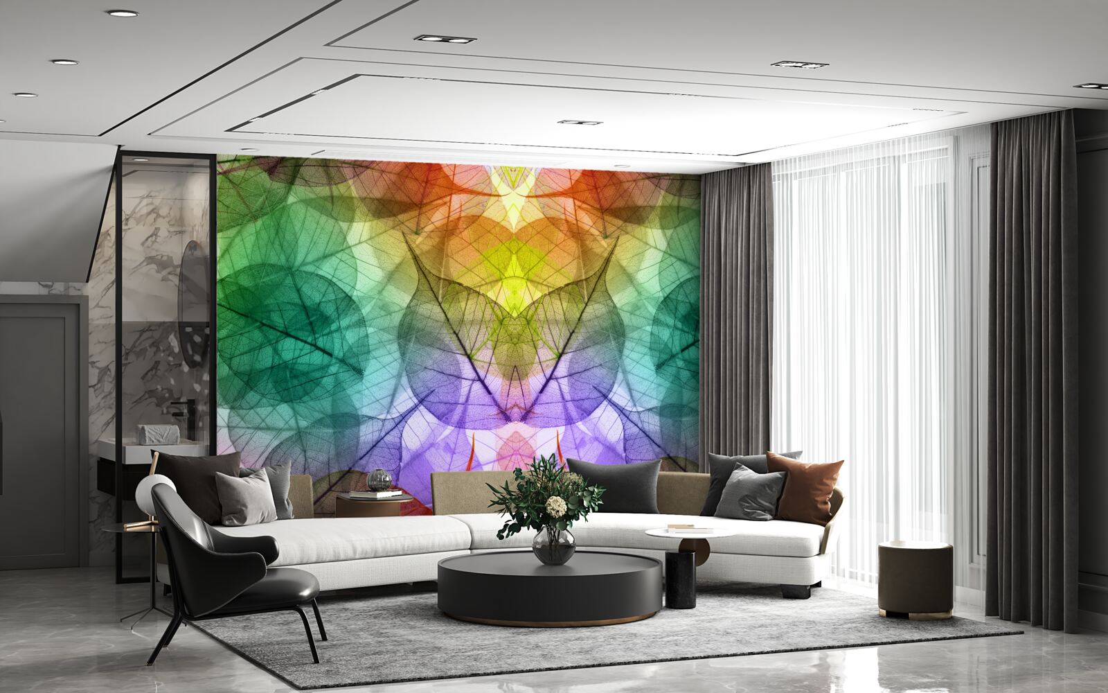 Fototapet frunze strălucitoare în toate nuanțele curcubeului