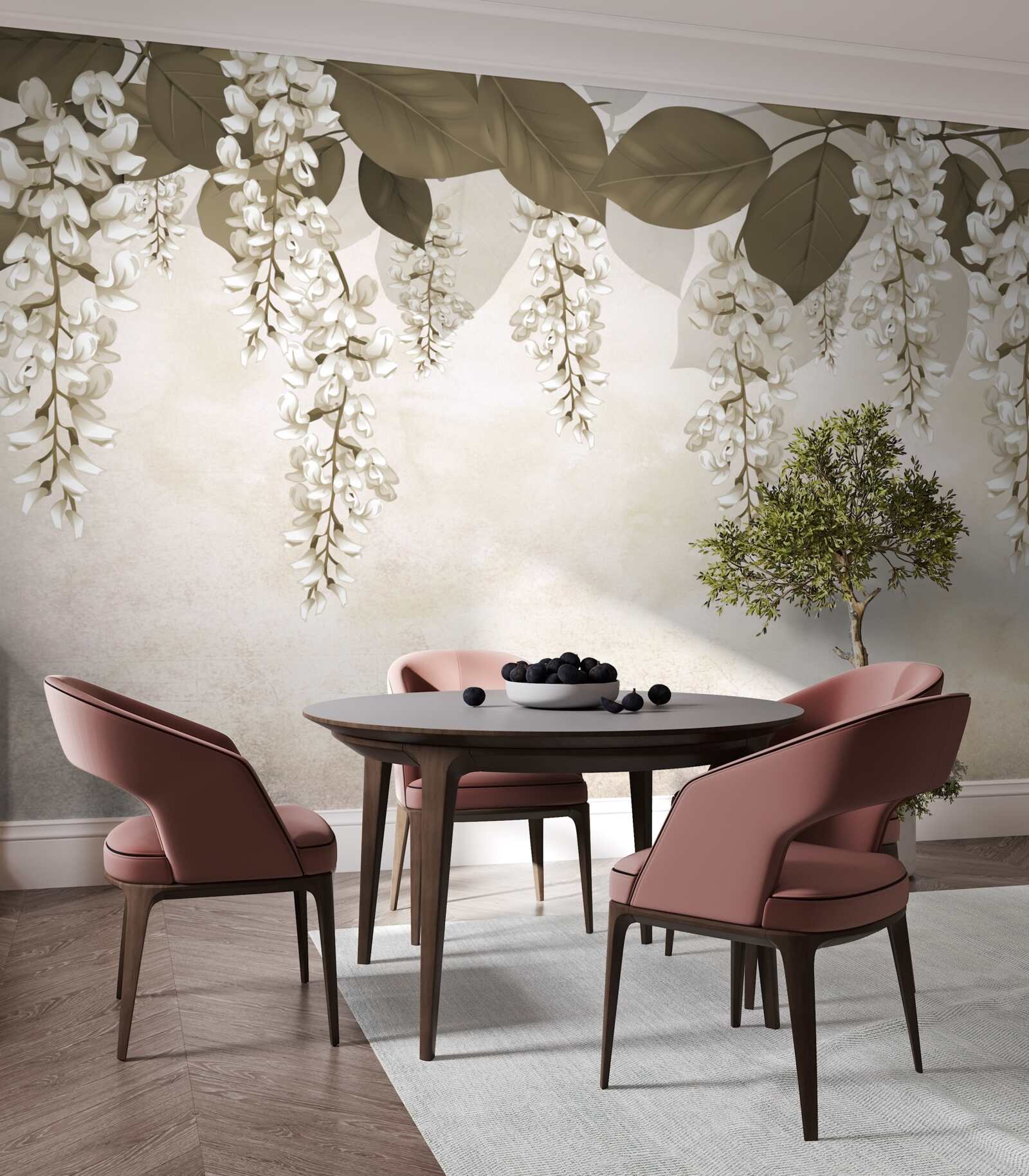 Fototapet acacia cu flori albe