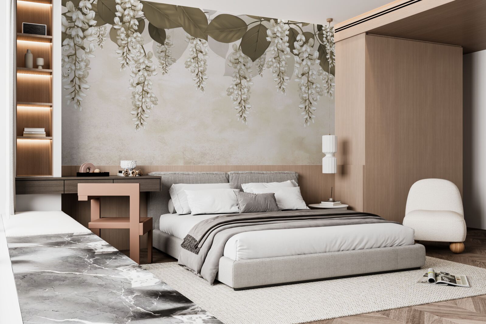 Fototapet acacia cu flori albe