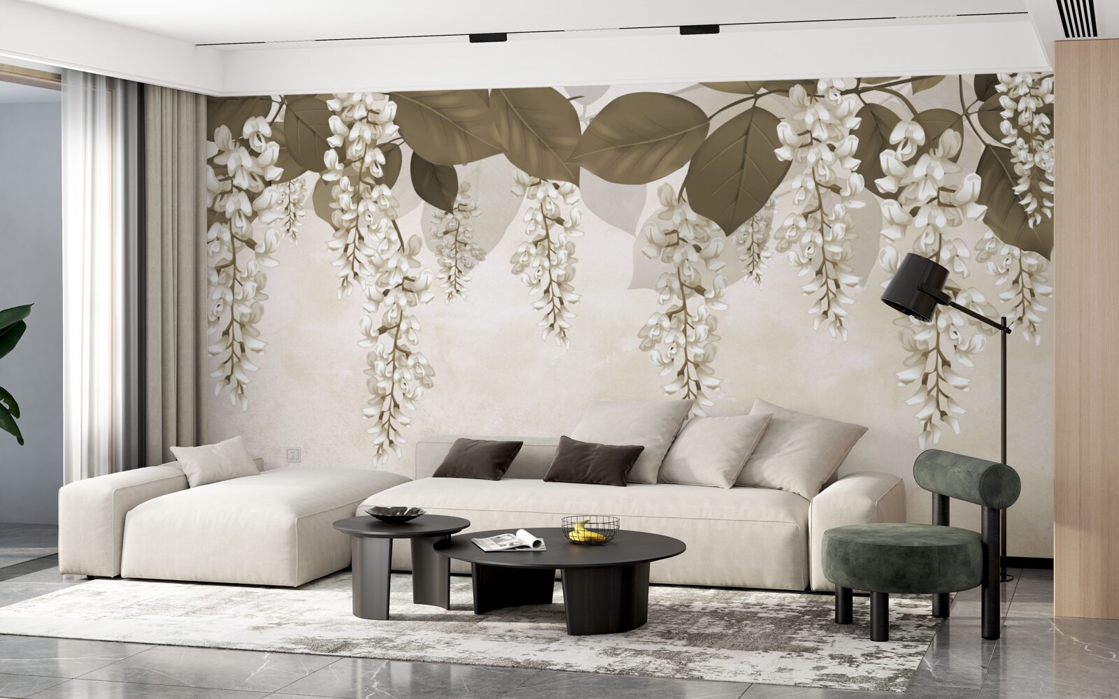 Fototapet acacia cu flori albe