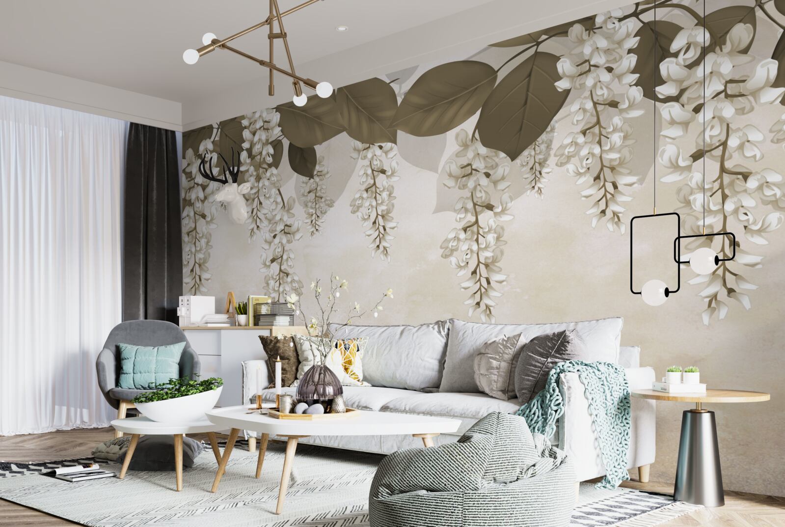 Fototapet acacia cu flori albe