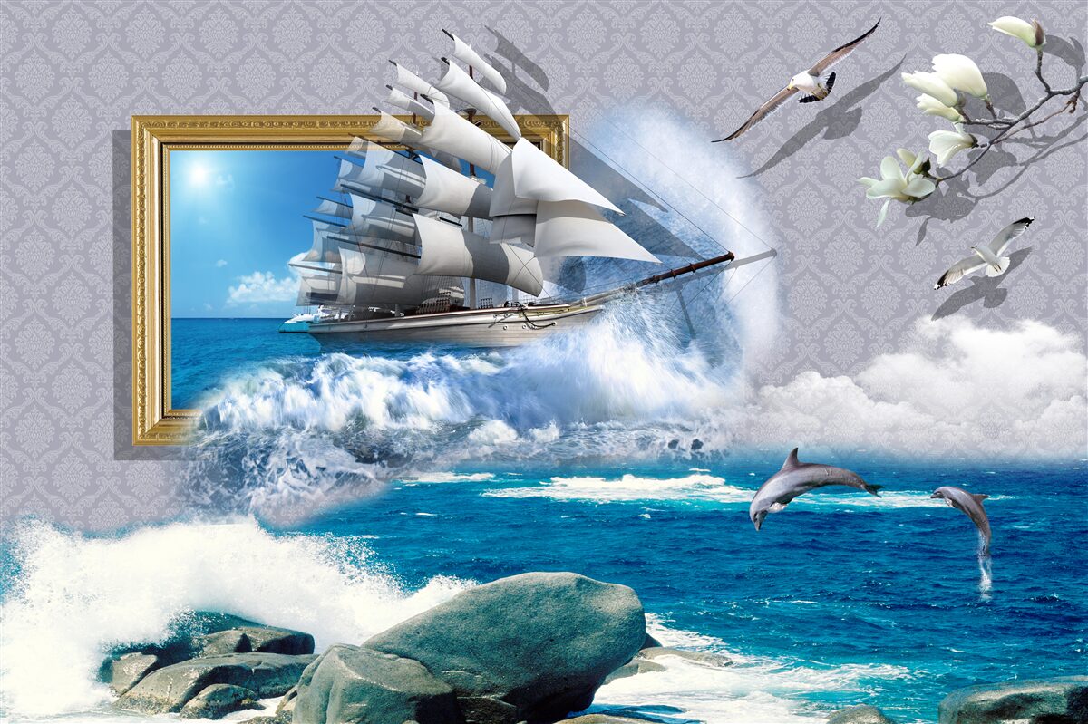 Fototapet imagine a unui uragan offshore pe o barcă de vânt