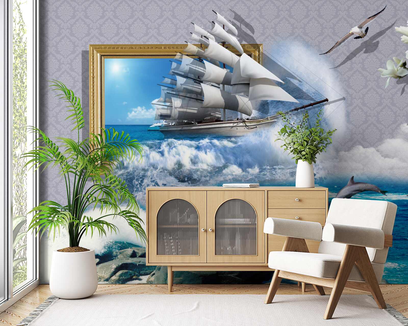 Fototapet imagine a unui uragan offshore pe o barcă de vânt