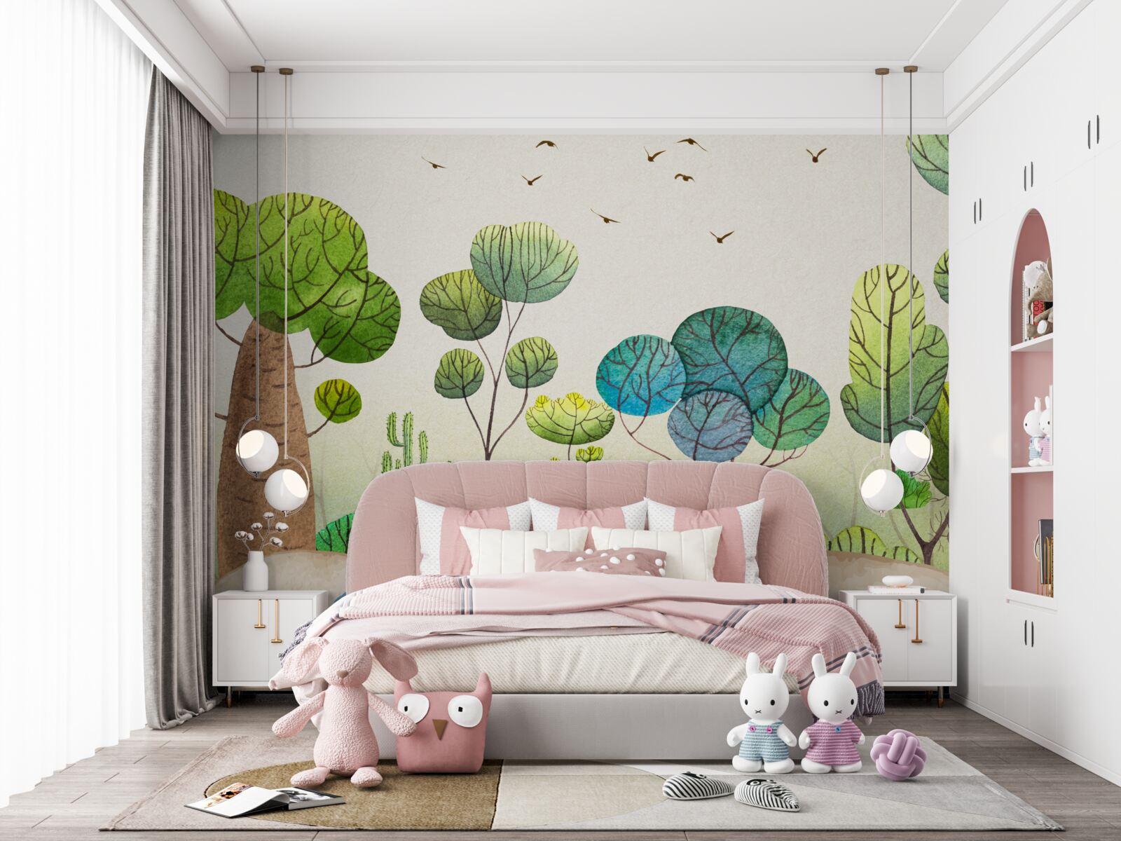 Fototapet o pădure populată de păsări fabuloase