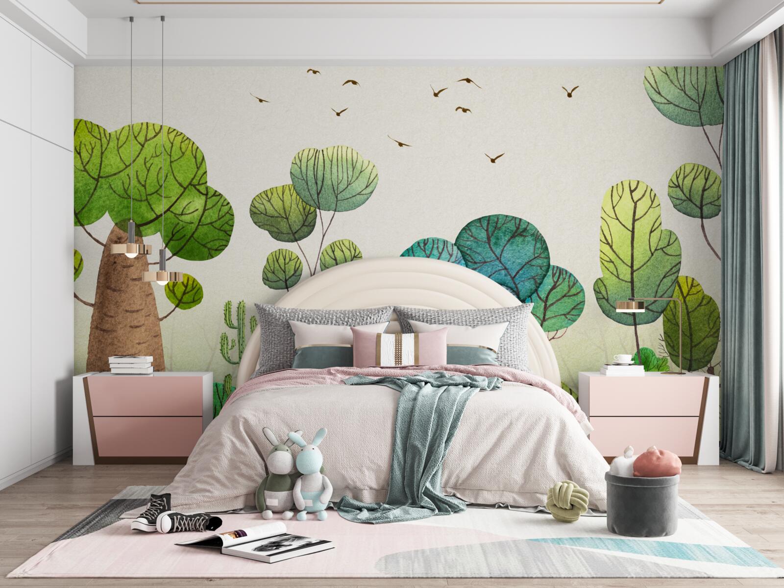 Fototapet o pădure populată de păsări fabuloase