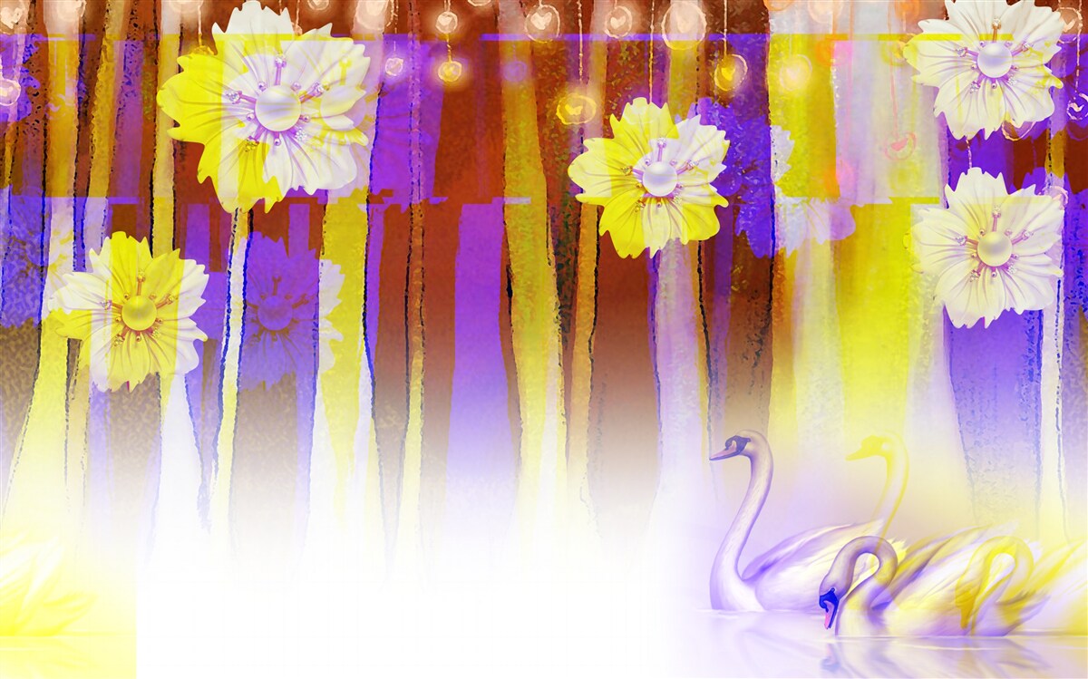 Fototapet flori de lebădă și lebede plutind pe apă