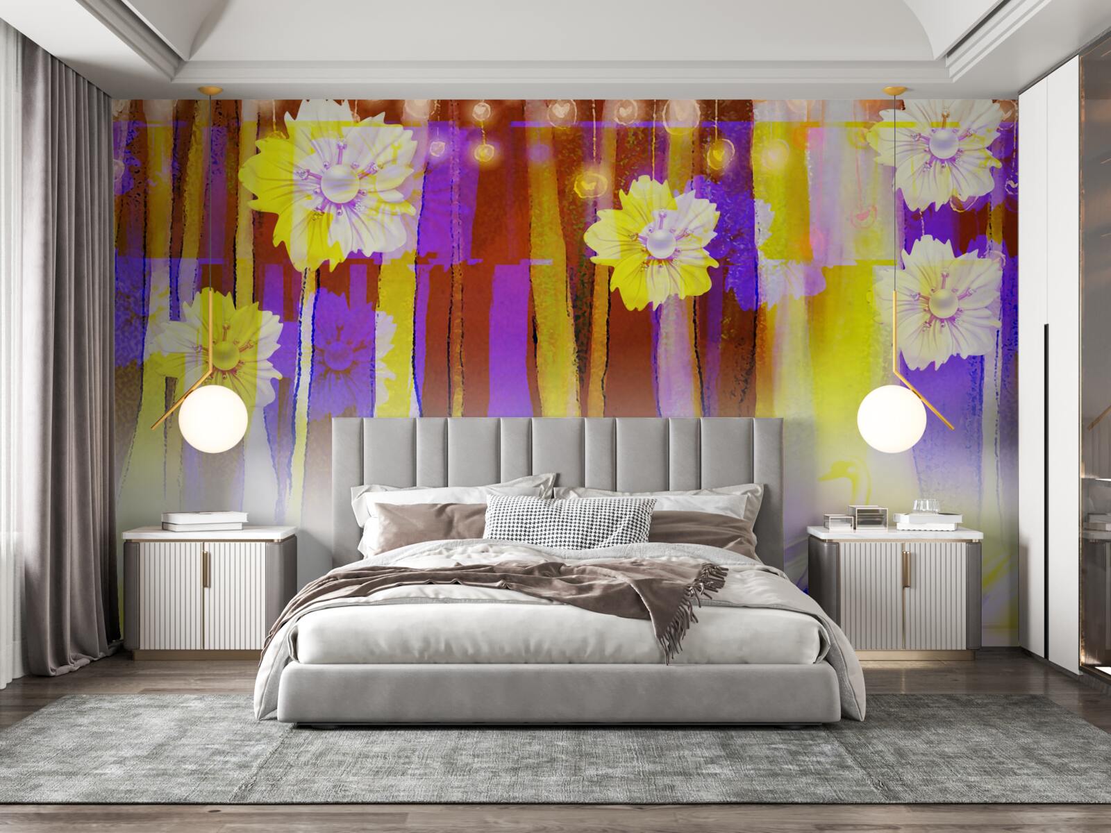 Fototapet flori de lebădă și lebede plutind pe apă