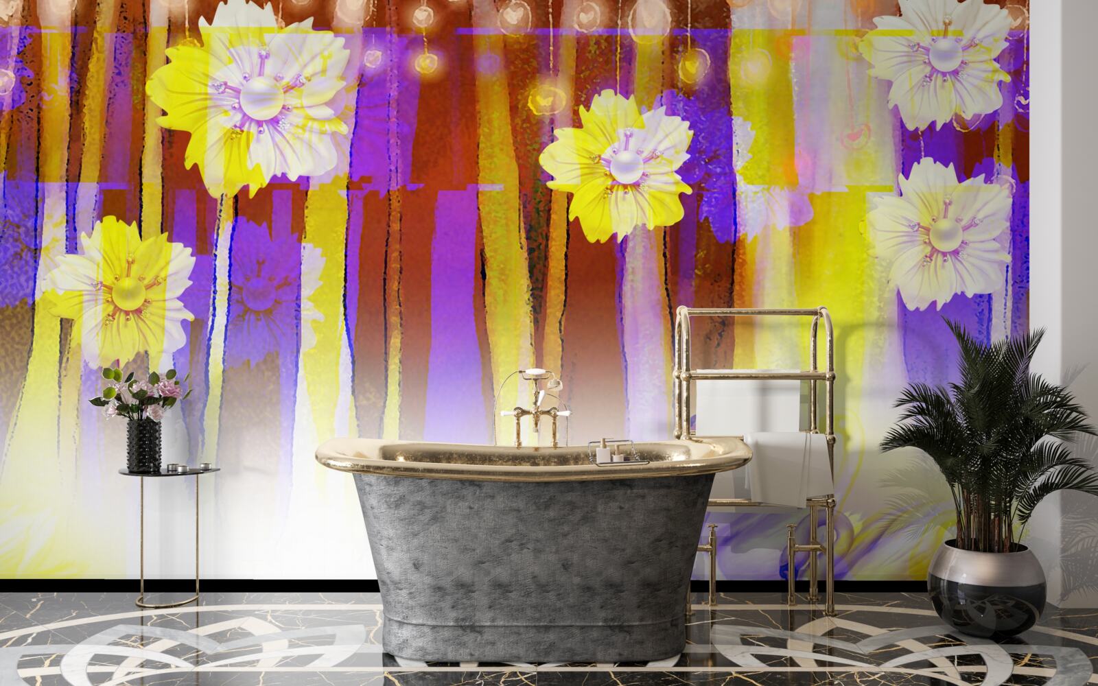 Fototapet flori de lebădă și lebede plutind pe apă