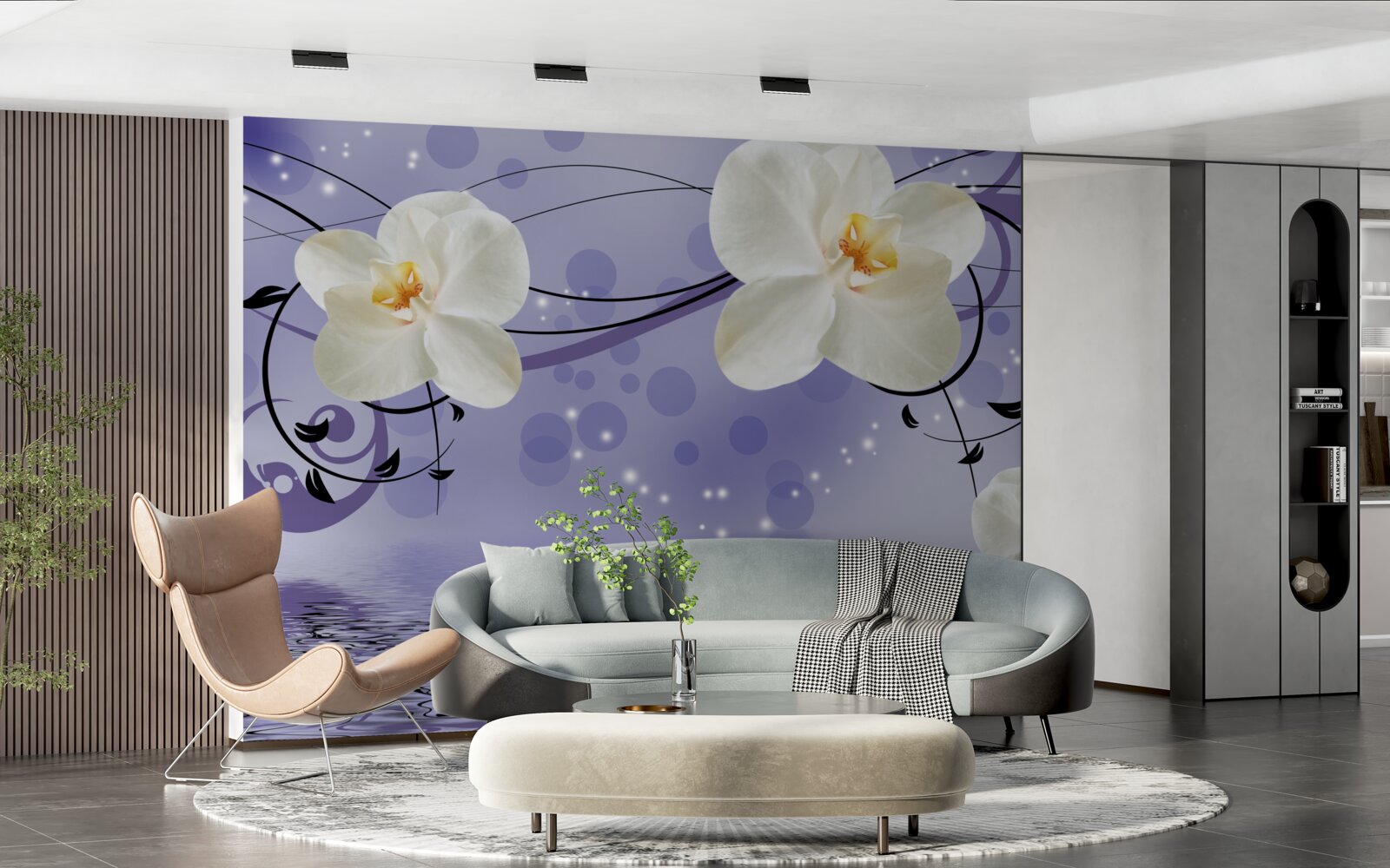 Fototapet există flori mari albe ca zăpada lângă iaz