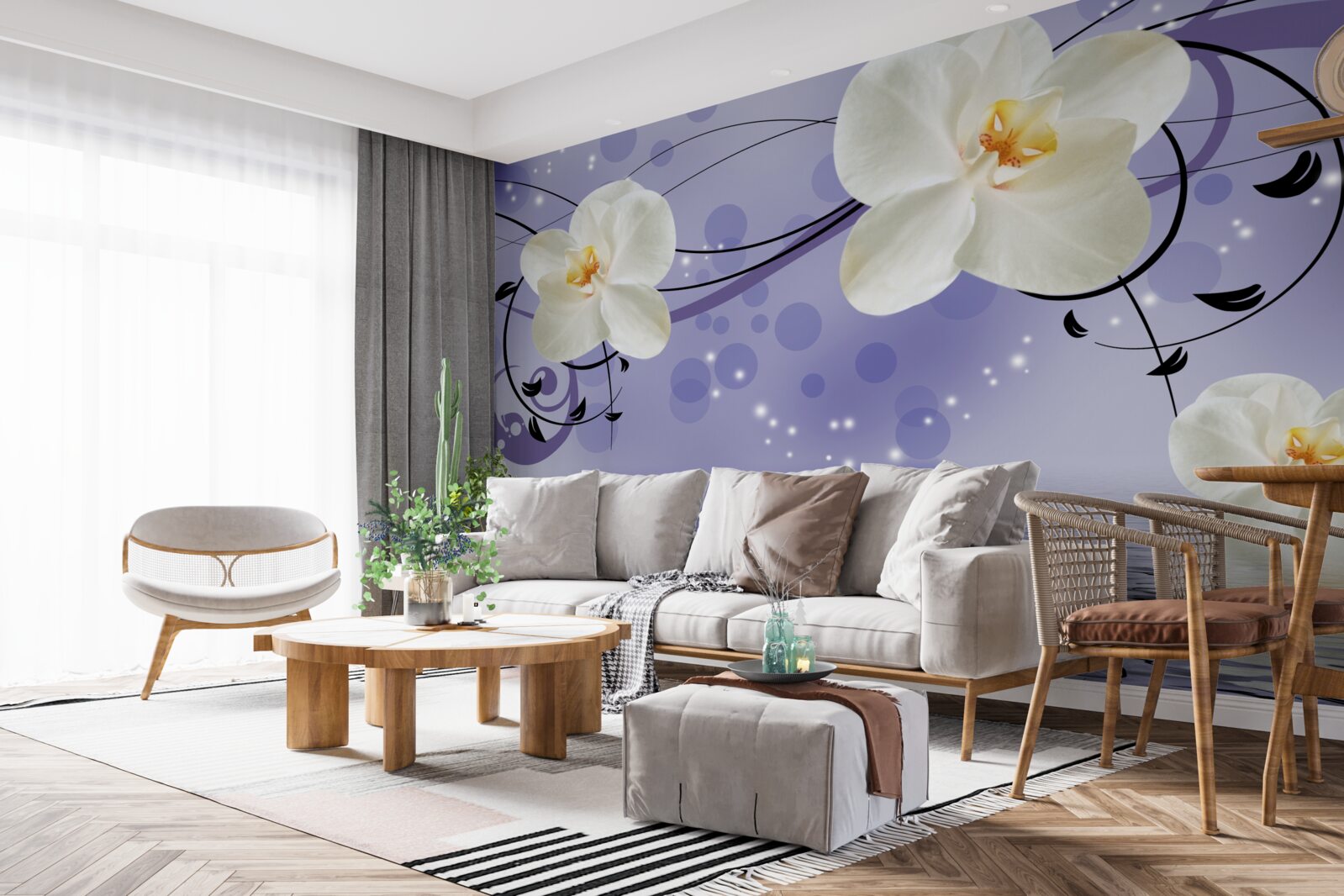 Fototapet există flori mari albe ca zăpada lângă iaz