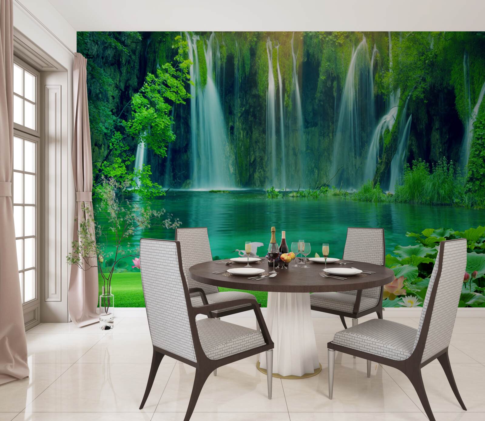 Fototapet cascade care cad într-un lac cristalin