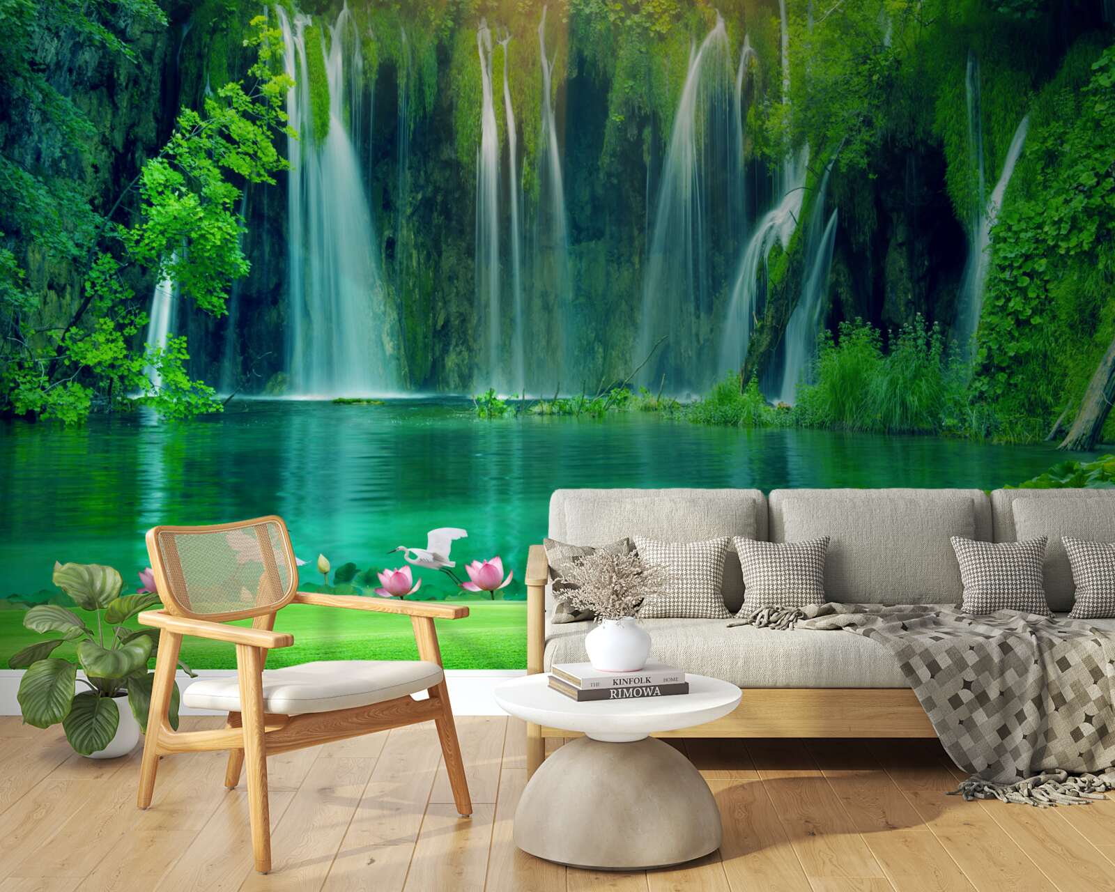 Fototapet cascade care cad într-un lac cristalin