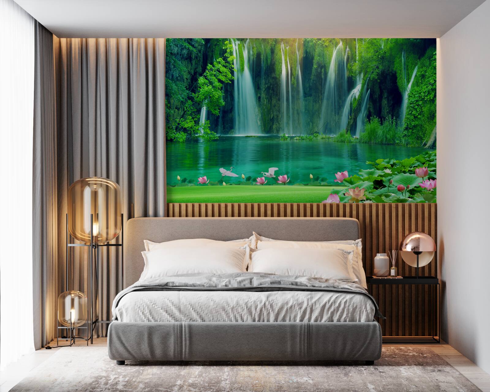 Fototapet cascade care cad într-un lac cristalin