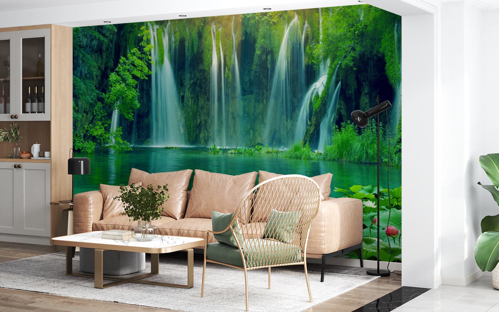 Fototapet cascade care cad într-un lac cristalin