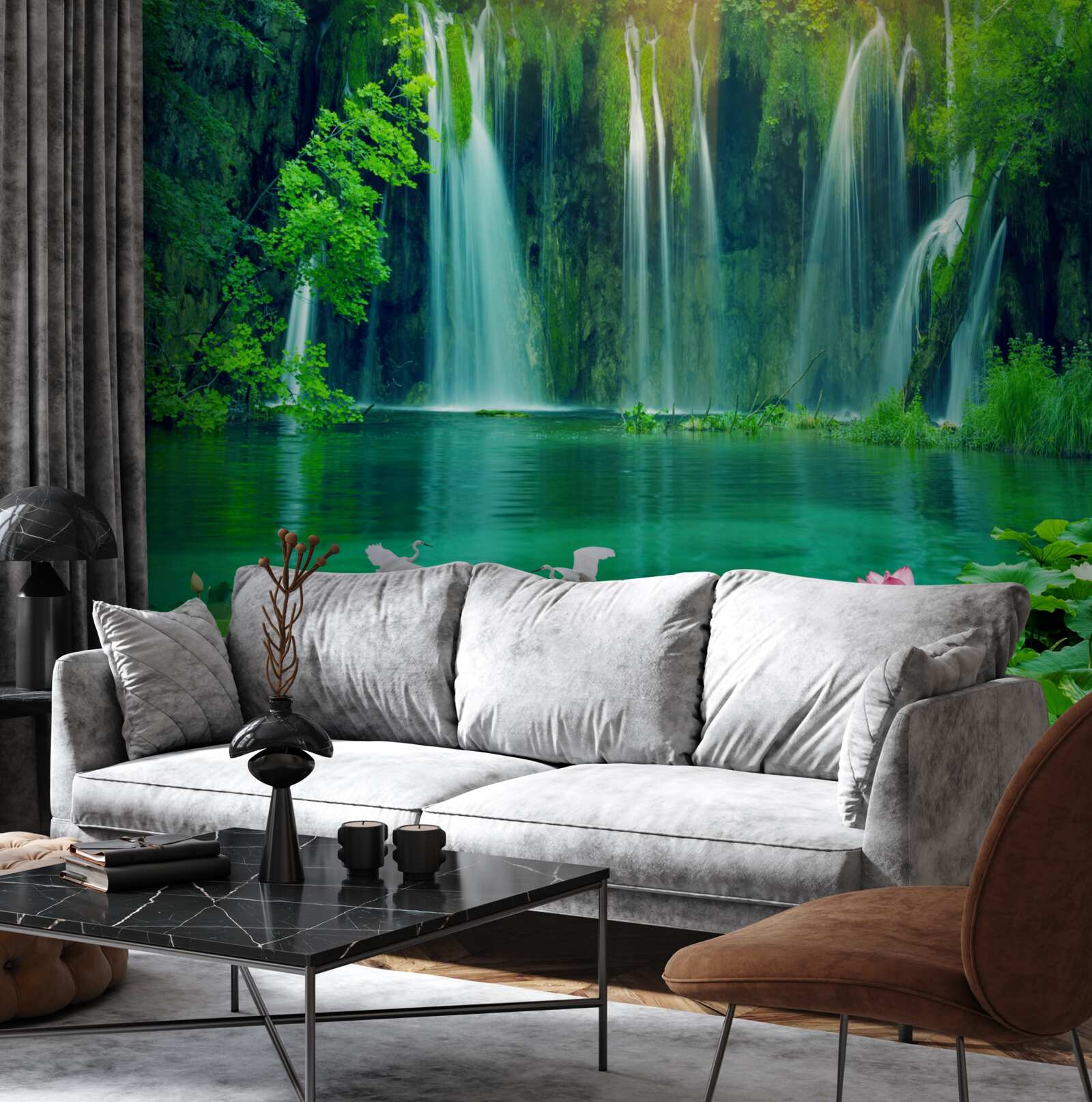 Fototapet cascade care cad într-un lac cristalin