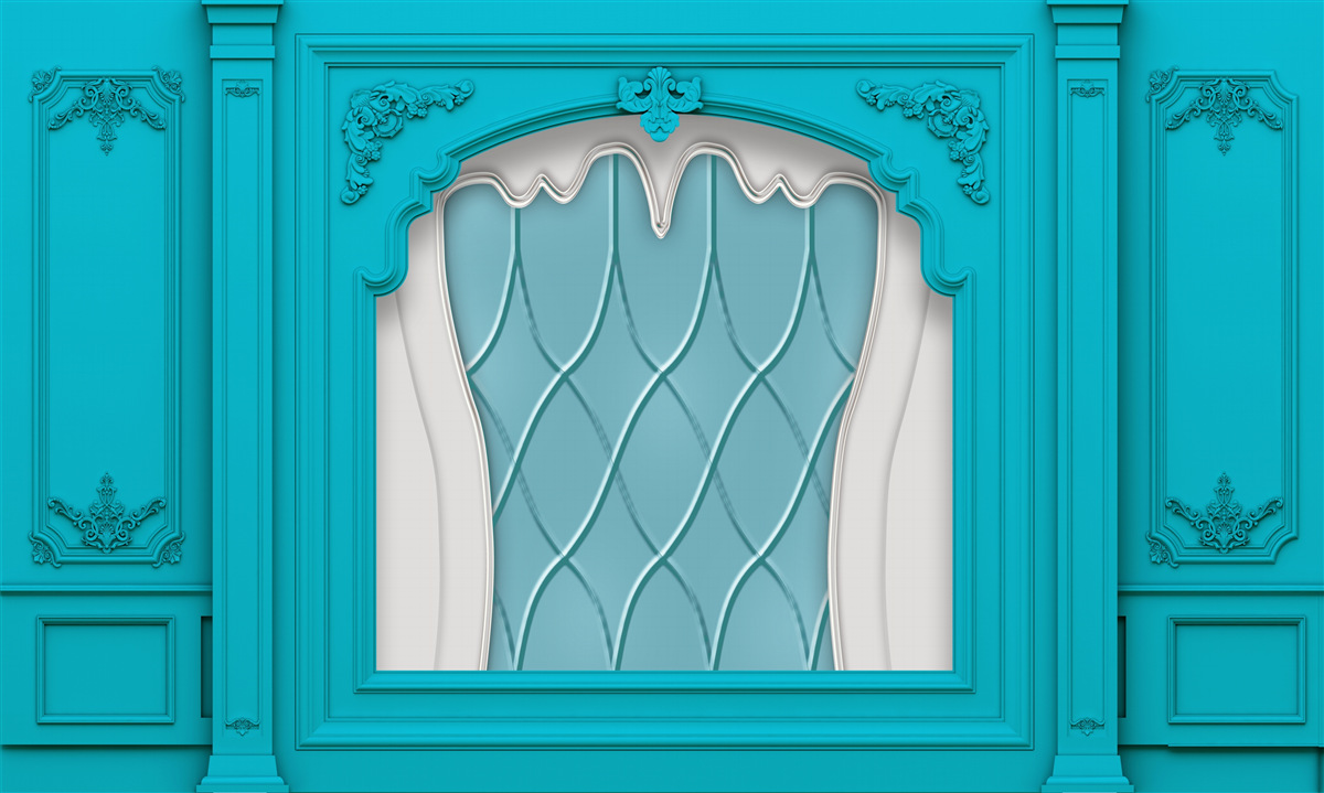 Fototapet fereastră cu vitralii albastre