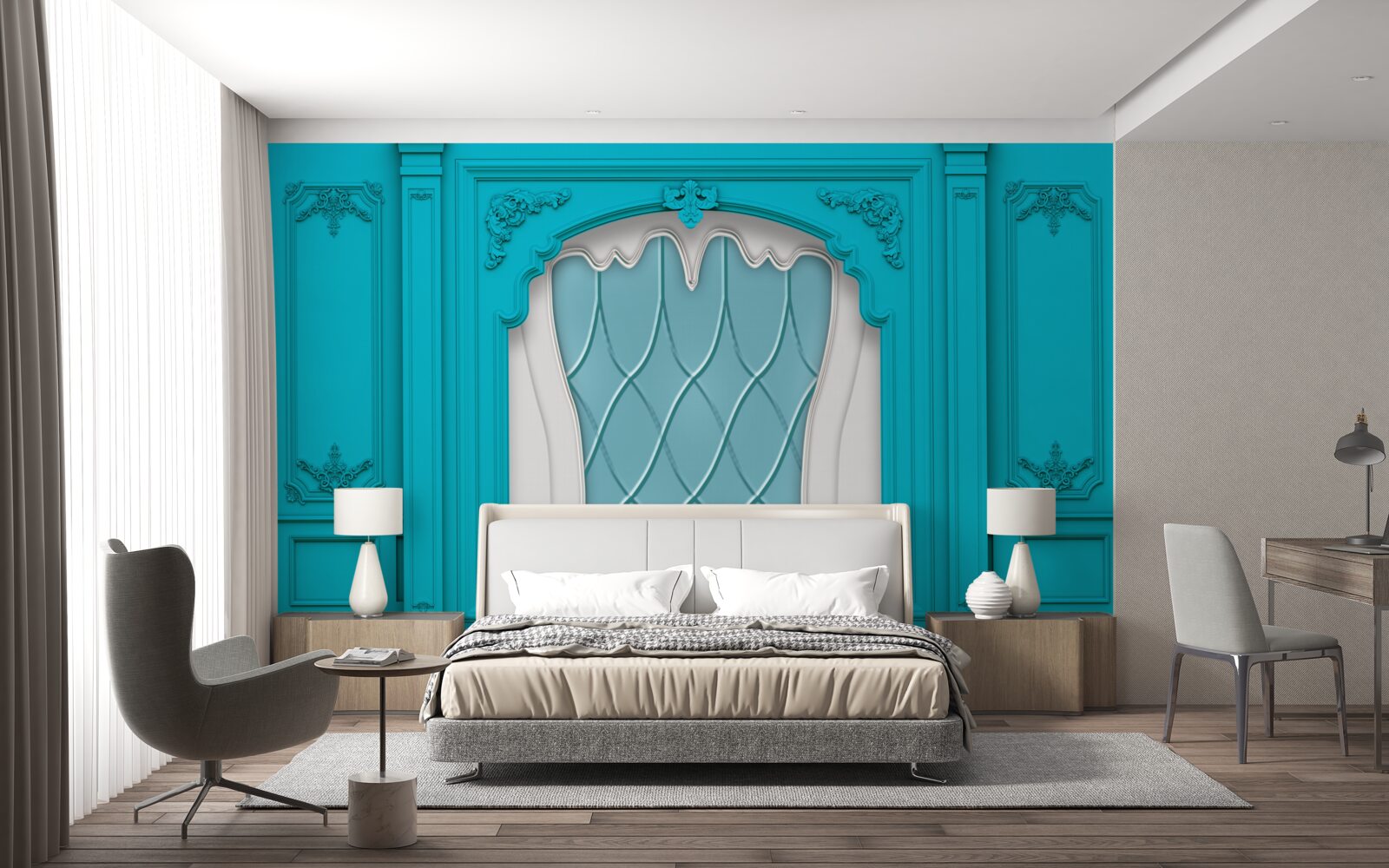 Fototapet fereastră cu vitralii albastre