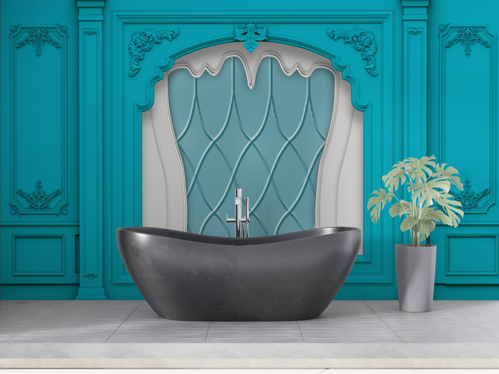 Fototapet fereastră cu vitralii albastre