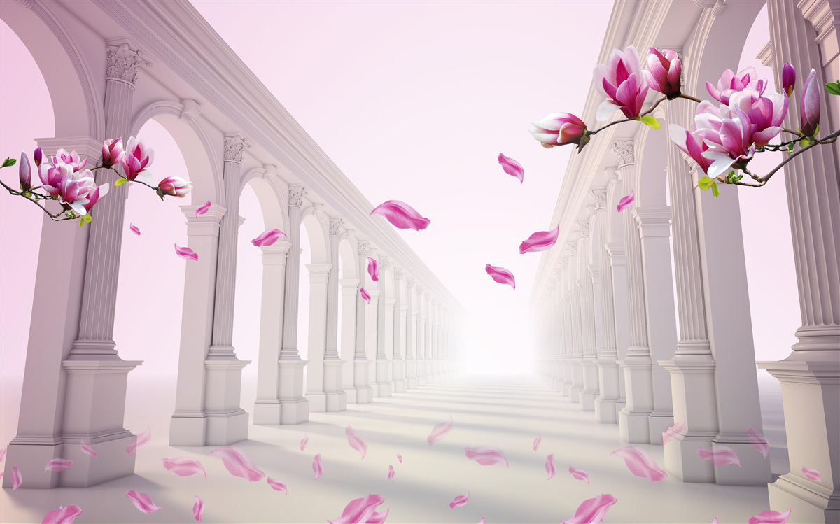 Fototapet magnoliile formează un tunel fără sfârșit, înflorind cu splendoare