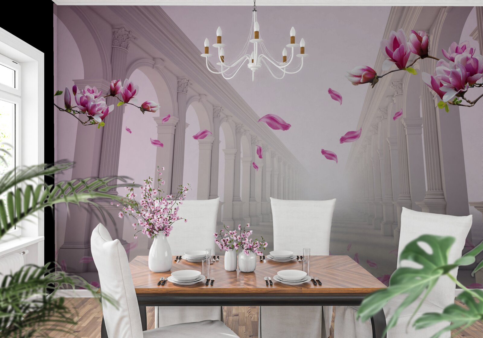 Fototapet magnoliile formează un tunel fără sfârșit, înflorind cu splendoare