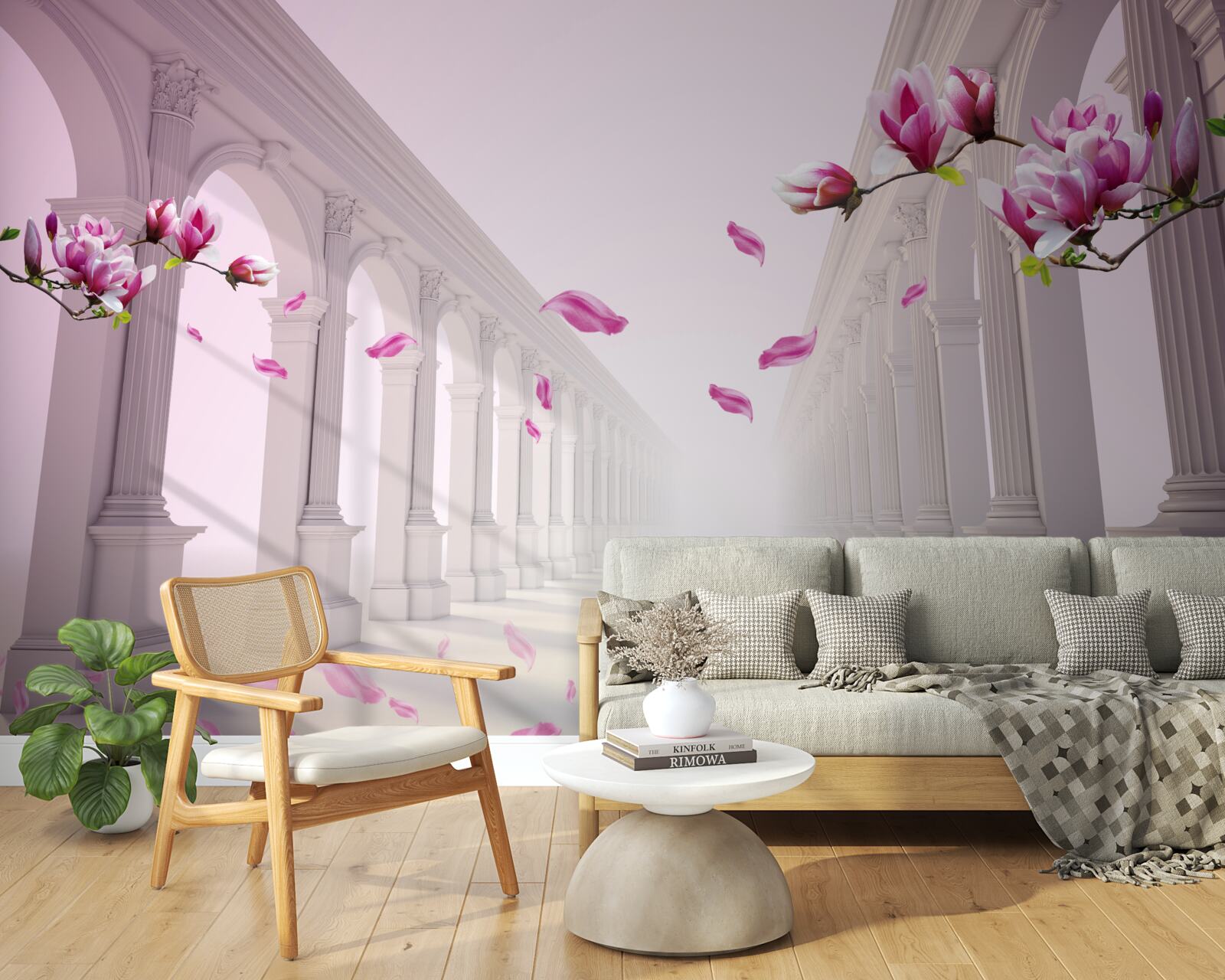 Fototapet magnoliile formează un tunel fără sfârșit, înflorind cu splendoare